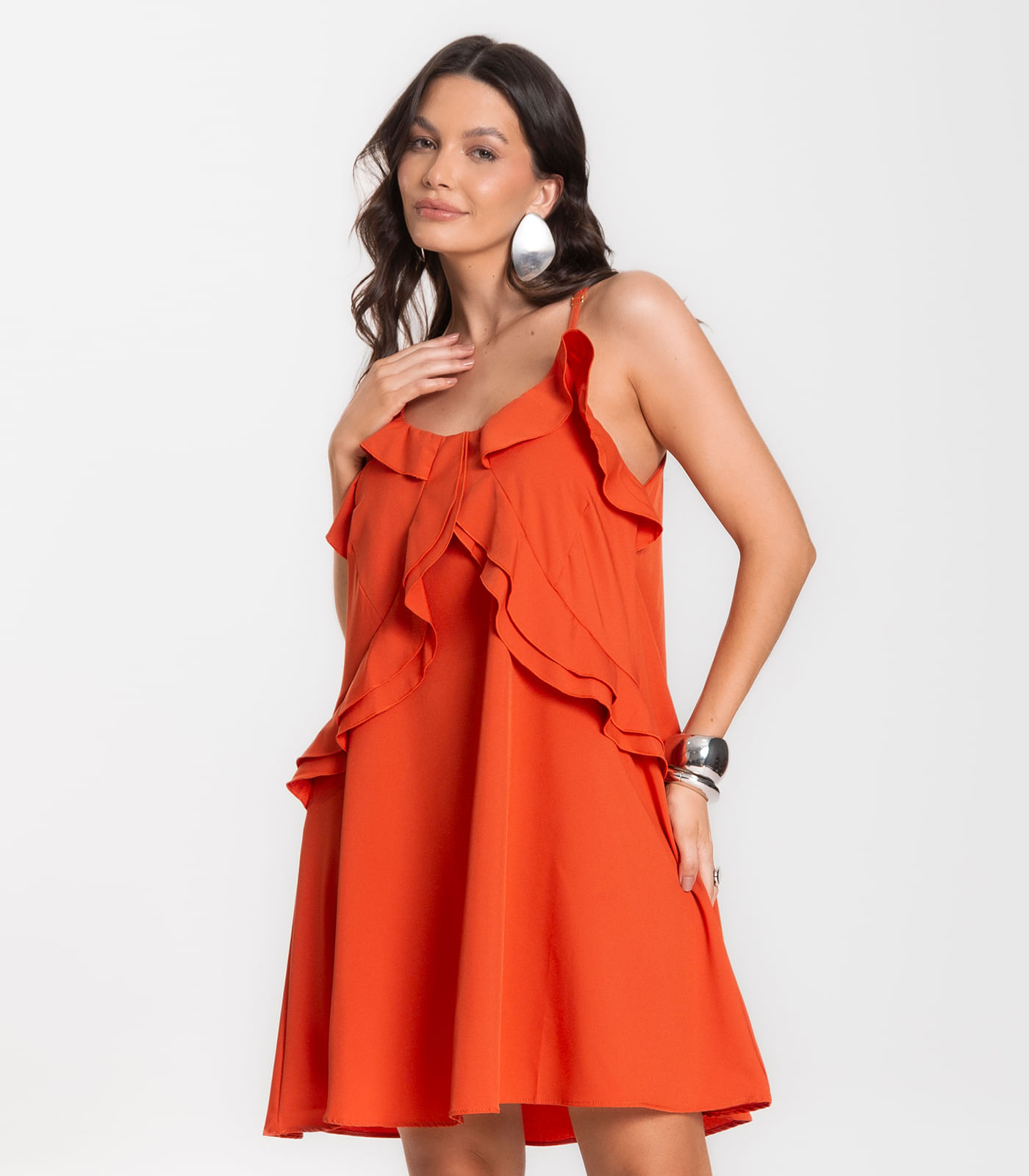 Vestido Curto Feminino Boho De Alças Select Laranja - Imagem 2