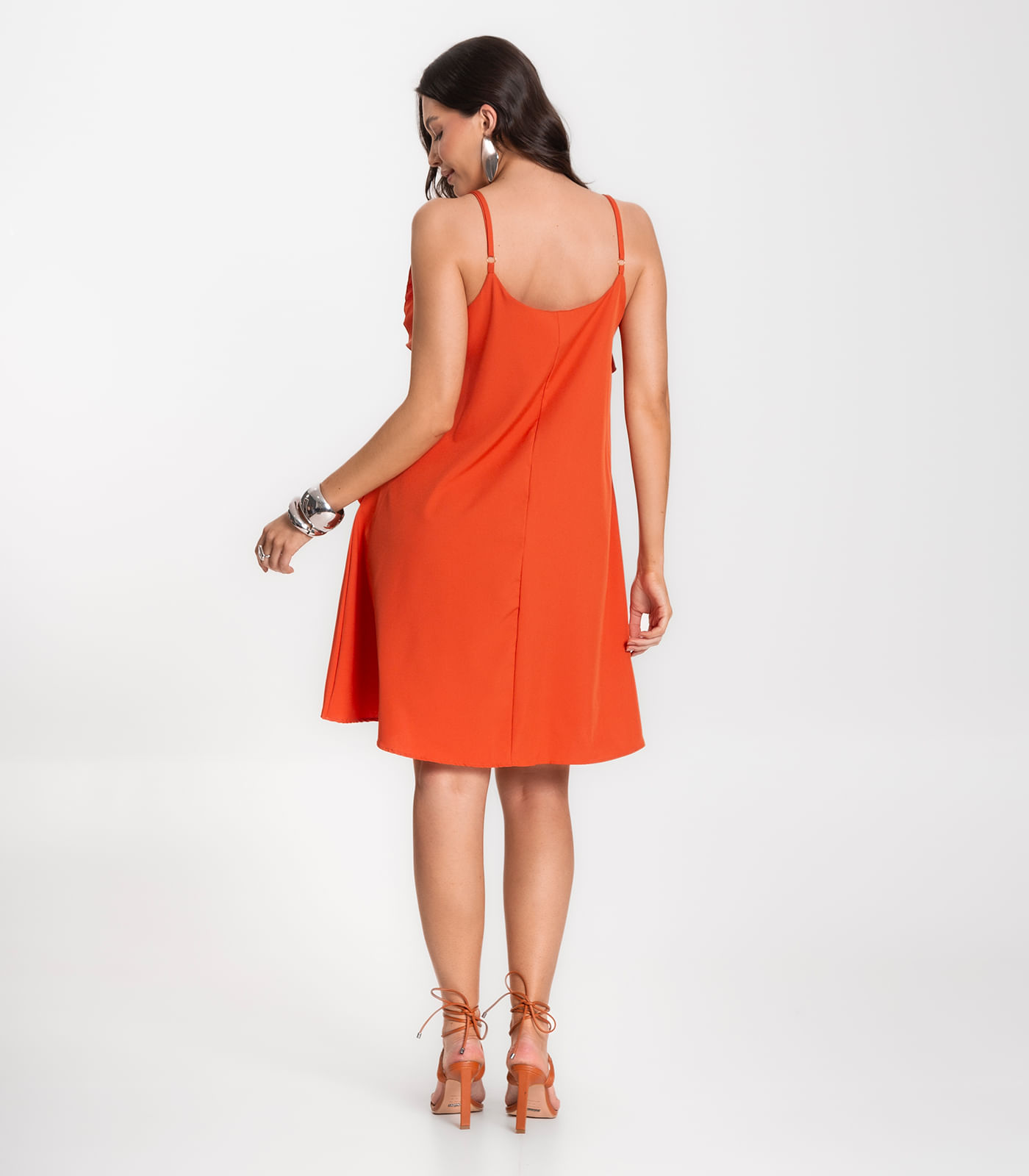 Vestido Curto Feminino Boho De Alças Select Laranja - Imagem 3