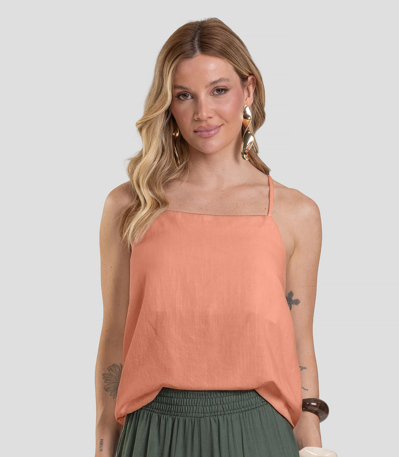 Regata Feminina em Tecido Linho Dianna Laranja