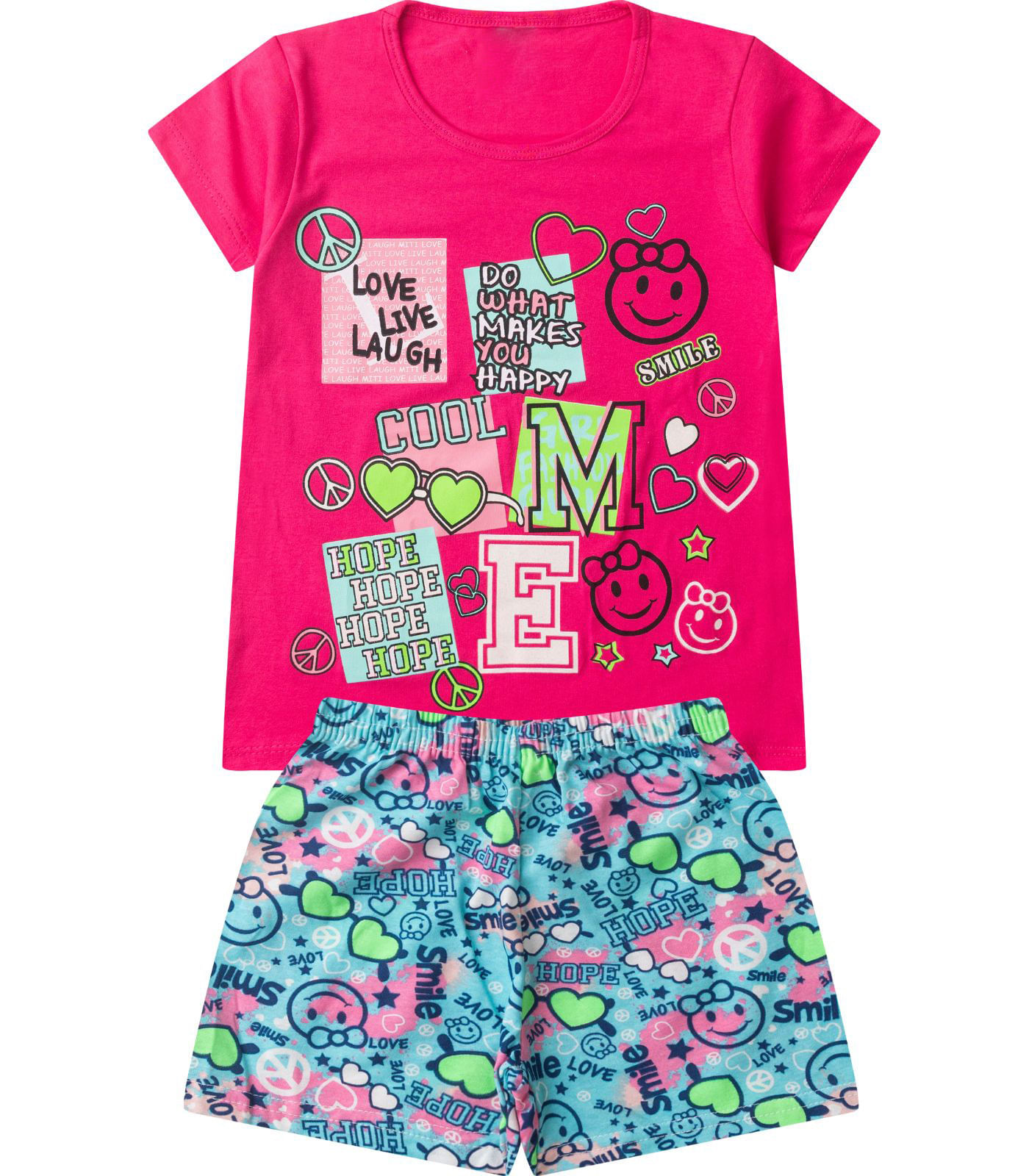 Pijama Infantil Menina Curto Algodão Select Rosa