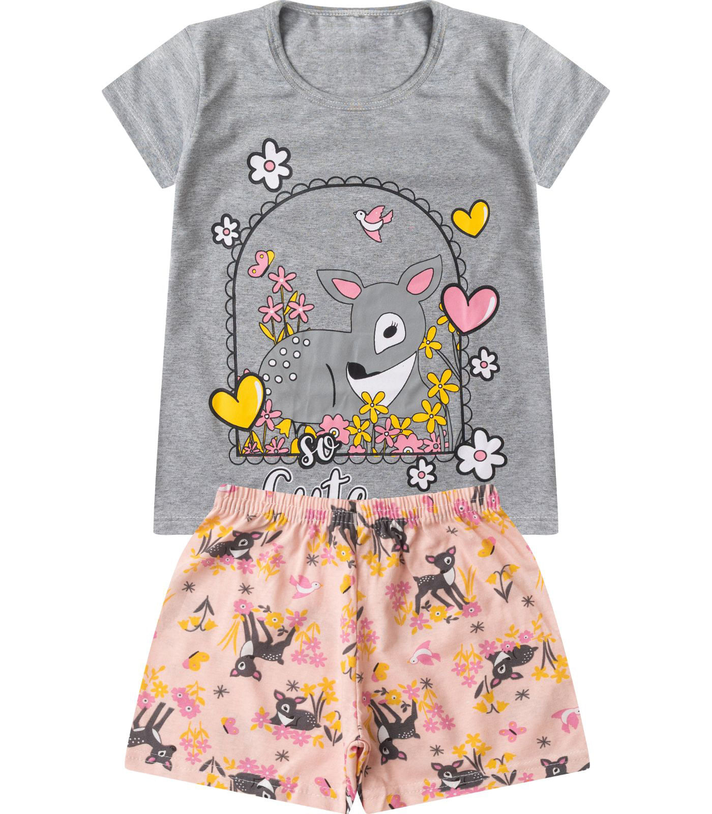 Pijama Infantil Menina Curto Algodão Select Cinza