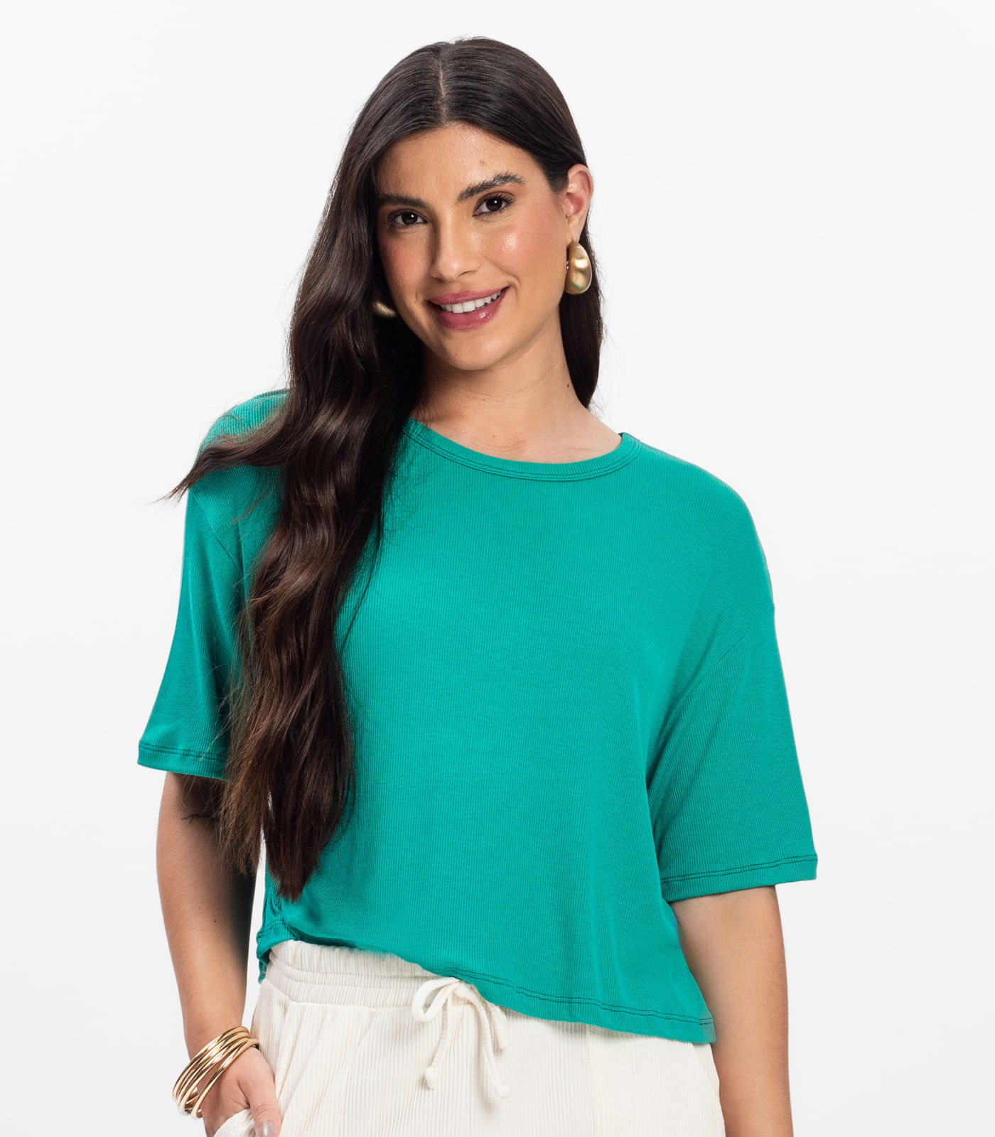T- Shirt Feminina Canelada Infinita Cor Verde - Imagem 2