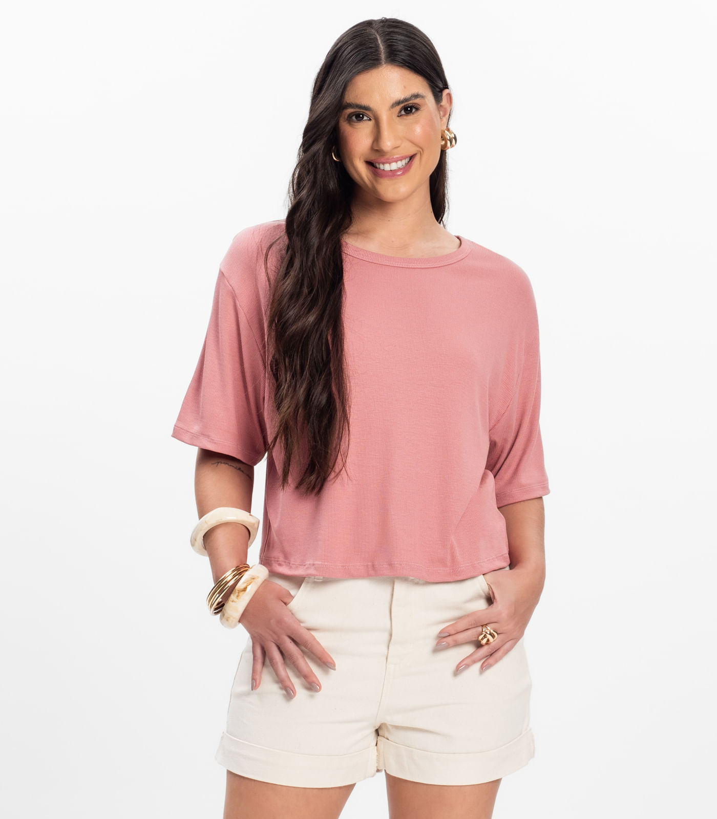 T- Shirt Feminina Canelada Infinita Cor Rosa