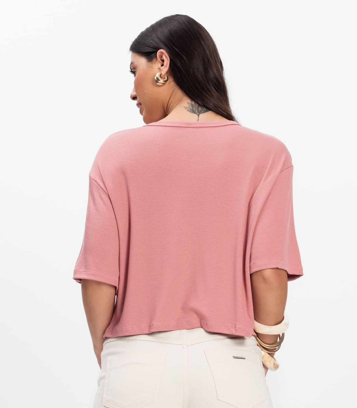 T- Shirt Feminina Canelada Infinita Cor Rosa - Imagem 3