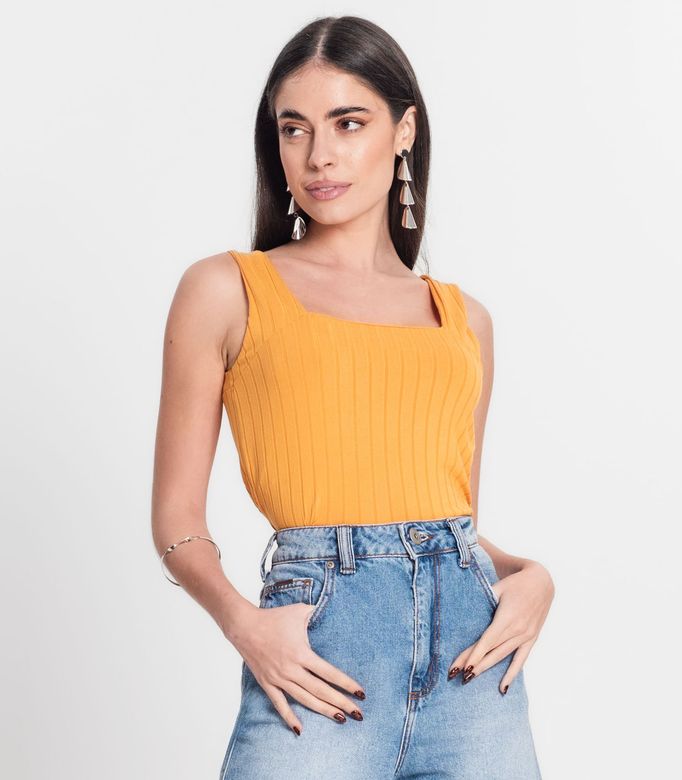 Regata Canelada Feminina Infinita Cor Amarelo - Imagem 2