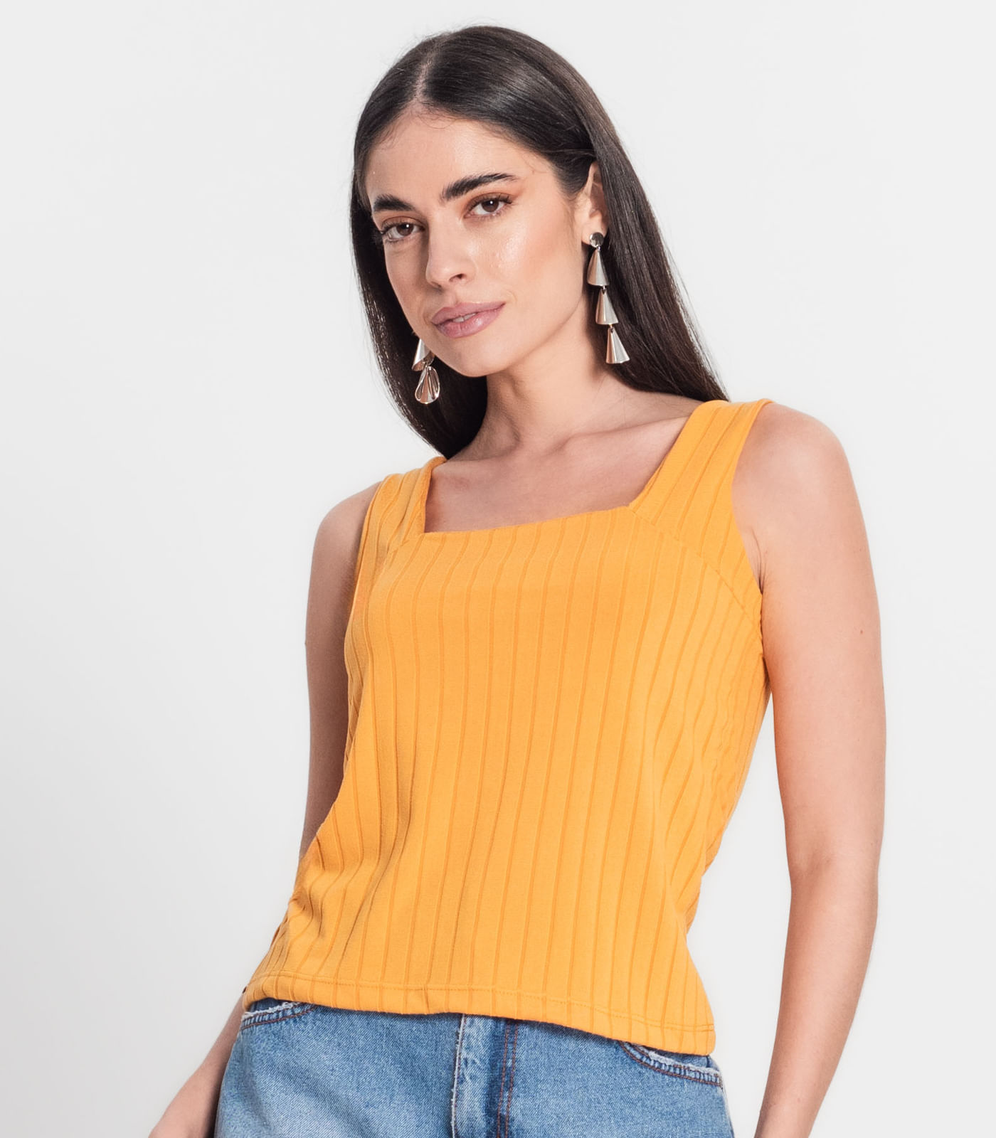 Regata Canelada Feminina Infinita Cor Amarelo - Imagem 3