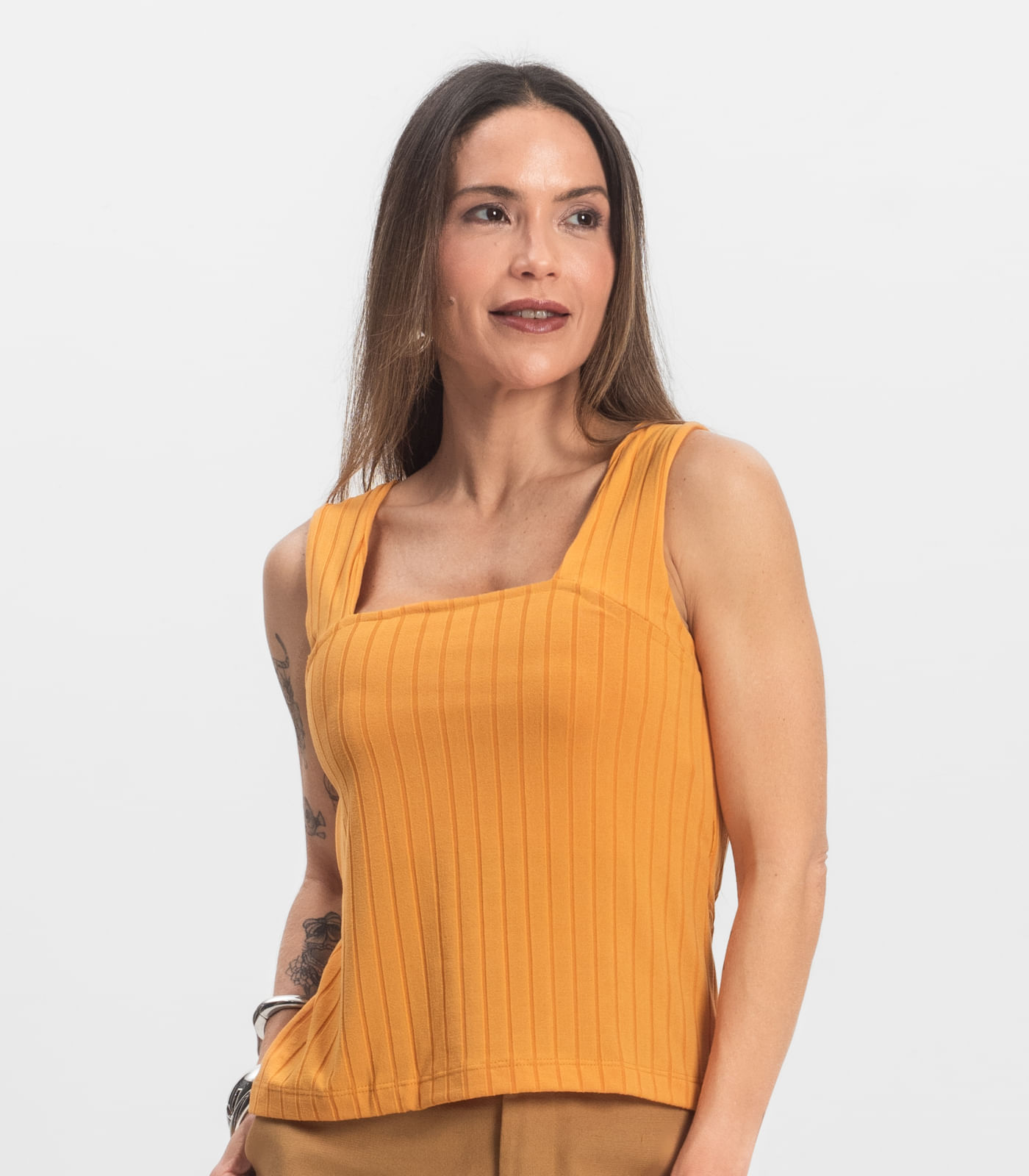 Regata Canelada Feminina Infinita Cor Amarelo - Imagem 4