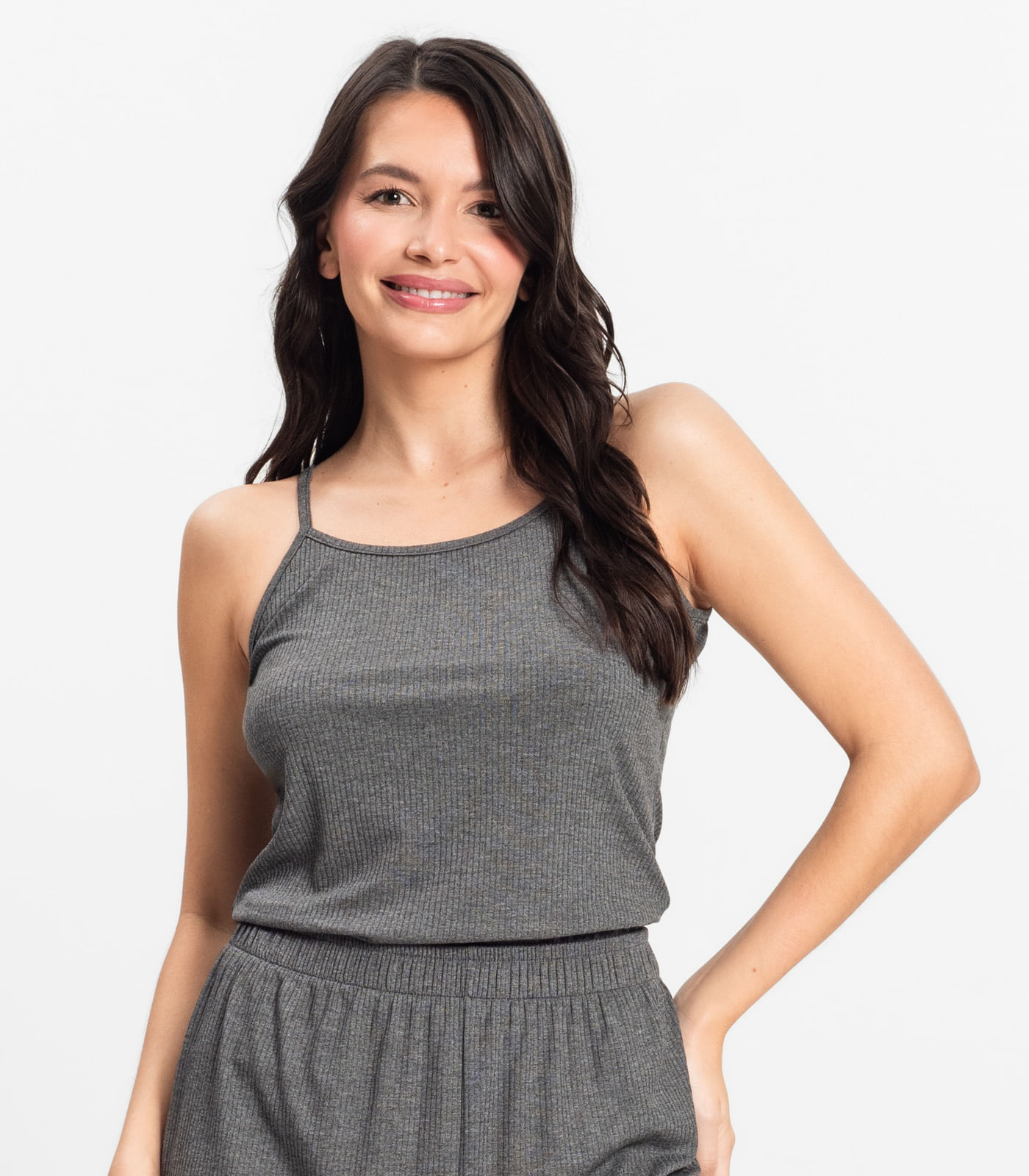 Pijama de Alça Feminino Select Cinza - Imagem 2