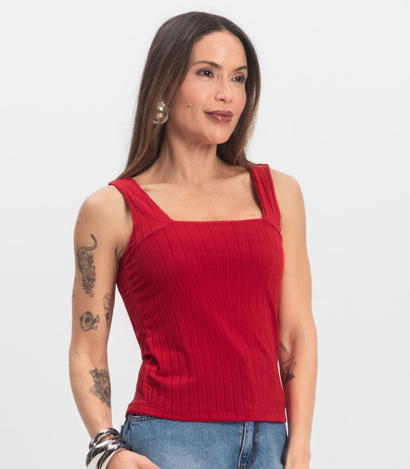 Regata Canelada Feminina Infinita Cor Vermelho - Imagem 4