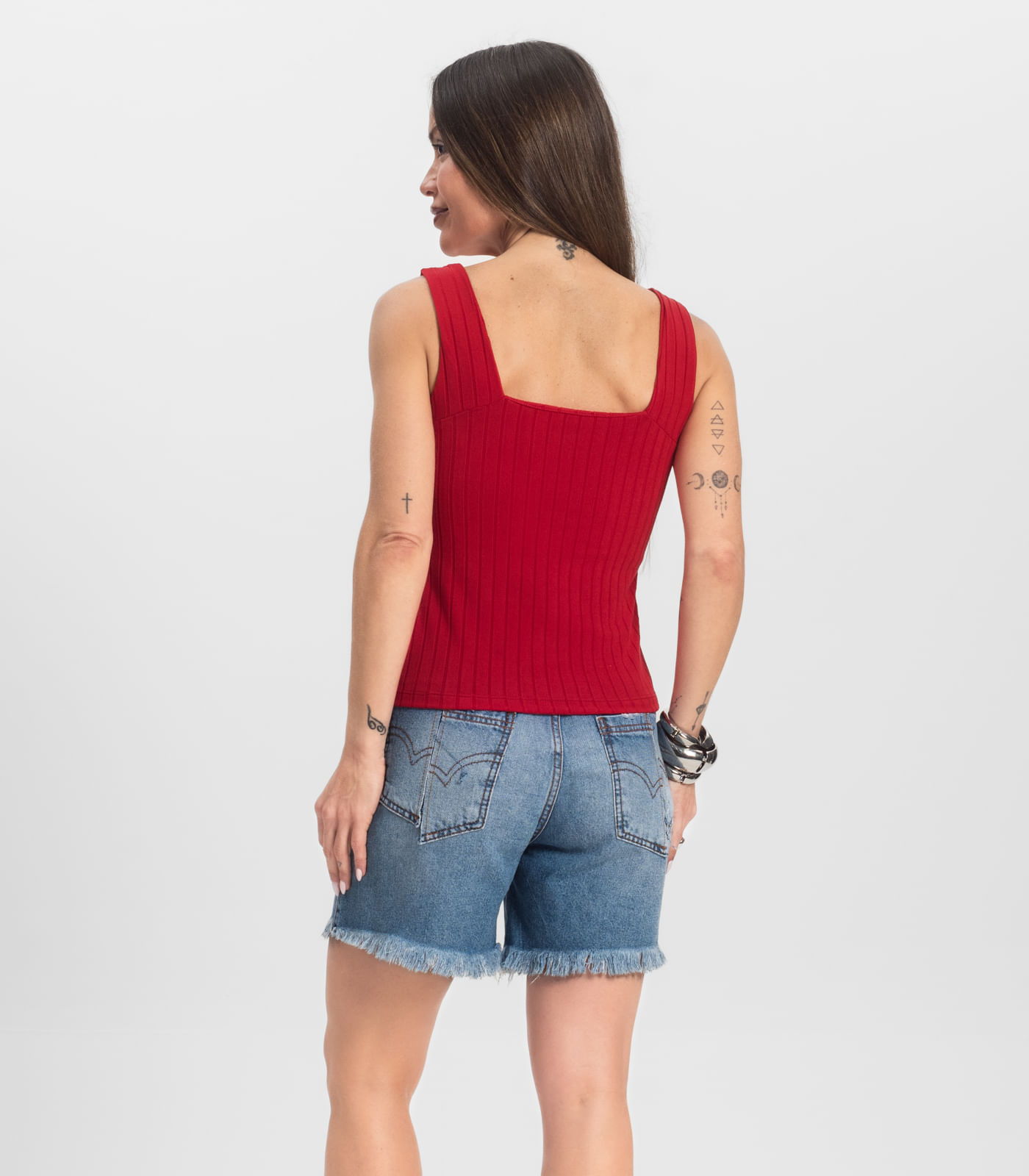 Regata Canelada Feminina Infinita Cor Vermelho - Imagem 5
