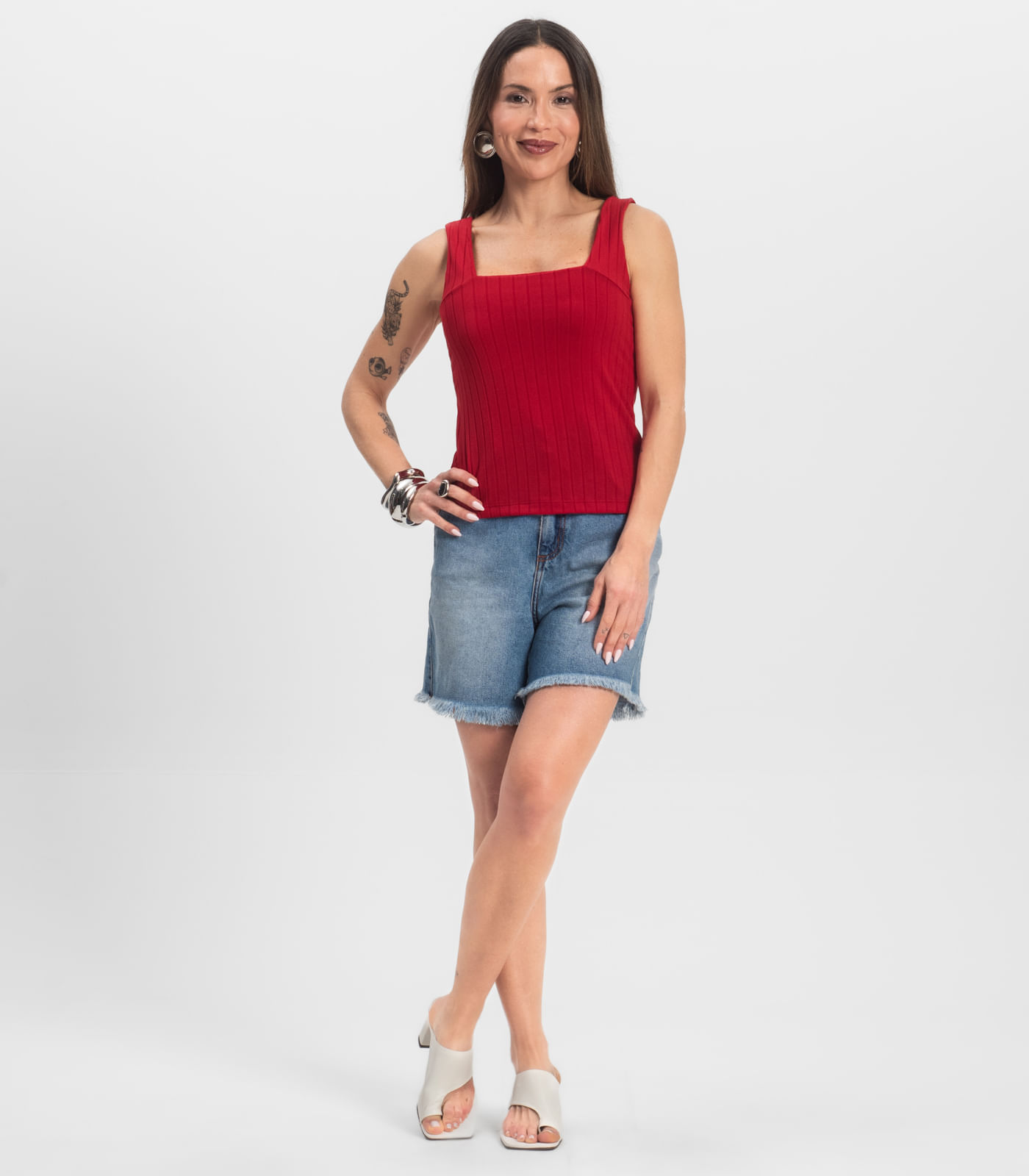 Regata Canelada Feminina Infinita Cor Vermelho - Imagem 7