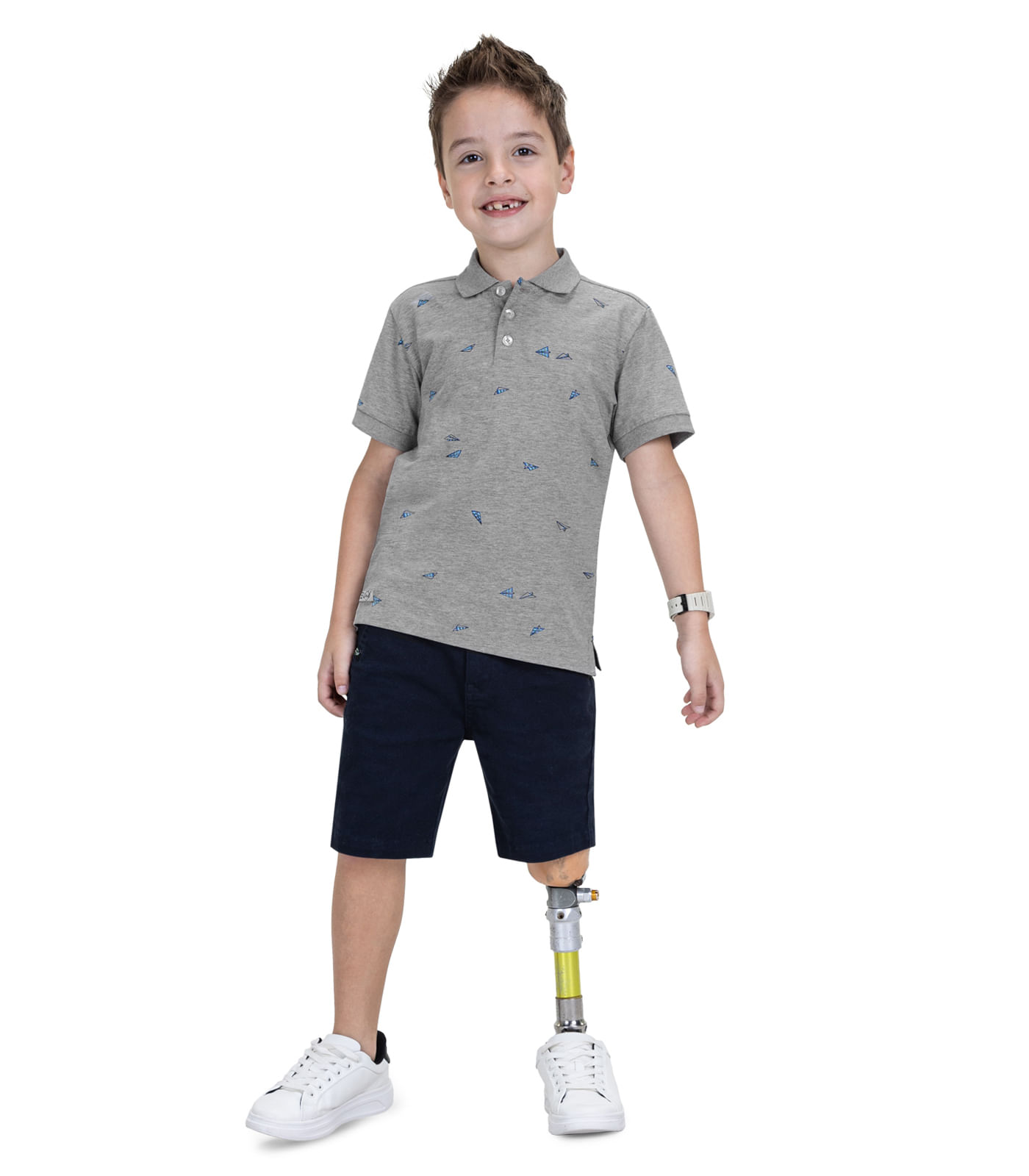 Camisa Polo Infantil Masculina Cotton Trick Nick Cinza - Imagem 3