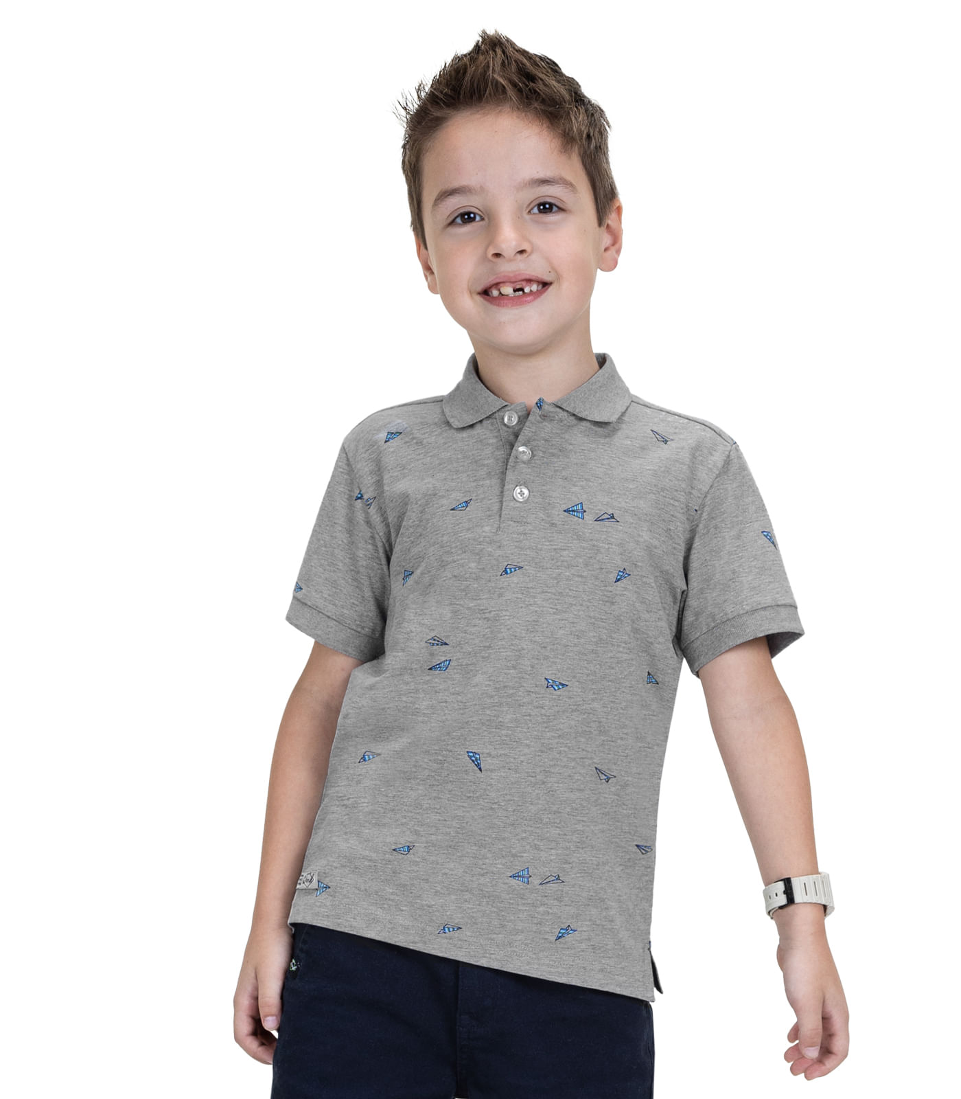 Camisa Polo Infantil Masculina Cotton Trick Nick Cinza - Imagem 5