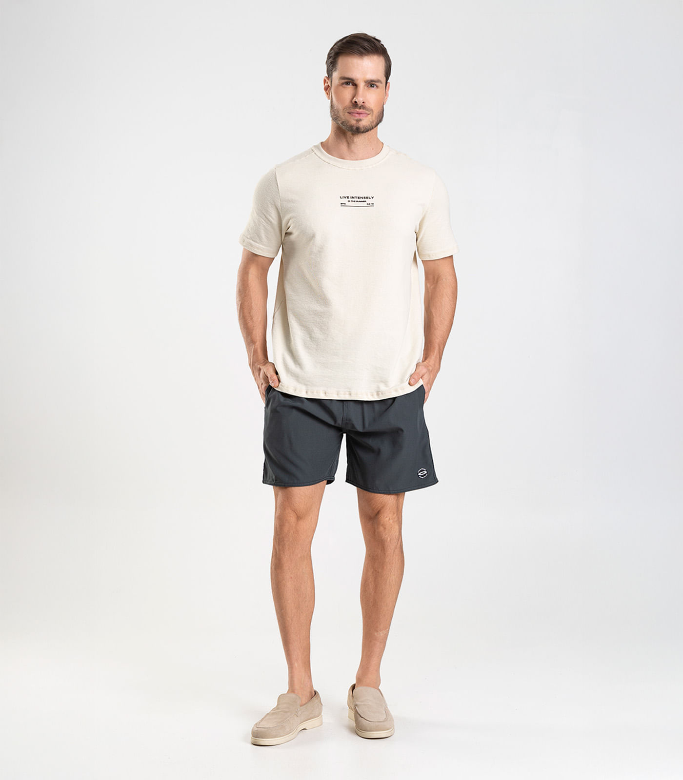 Bermuda Masculina Lisa De Microfibra Long Bong Cinza - Imagem 4