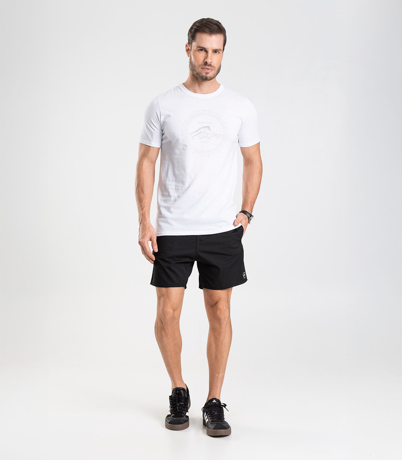 Bermuda Masculina De Microfibra Sarjada Long Bong Preto - Imagem 4