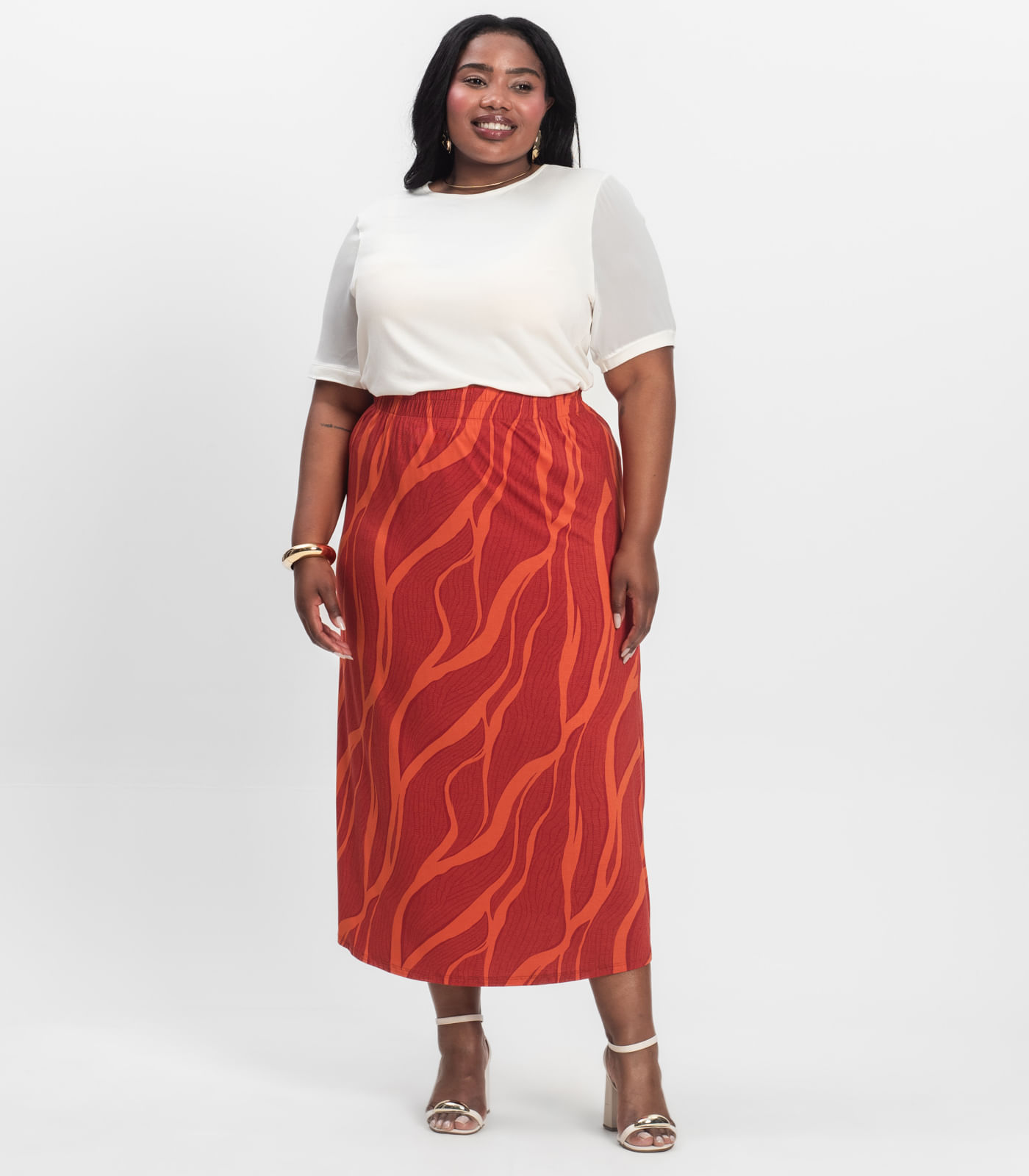 Saia Midi Plus Size Infinita Cor Laranja - Imagem 12