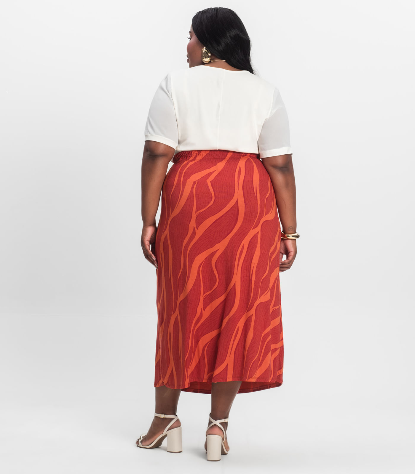 Saia Midi Plus Size Infinita Cor Laranja - Imagem 7