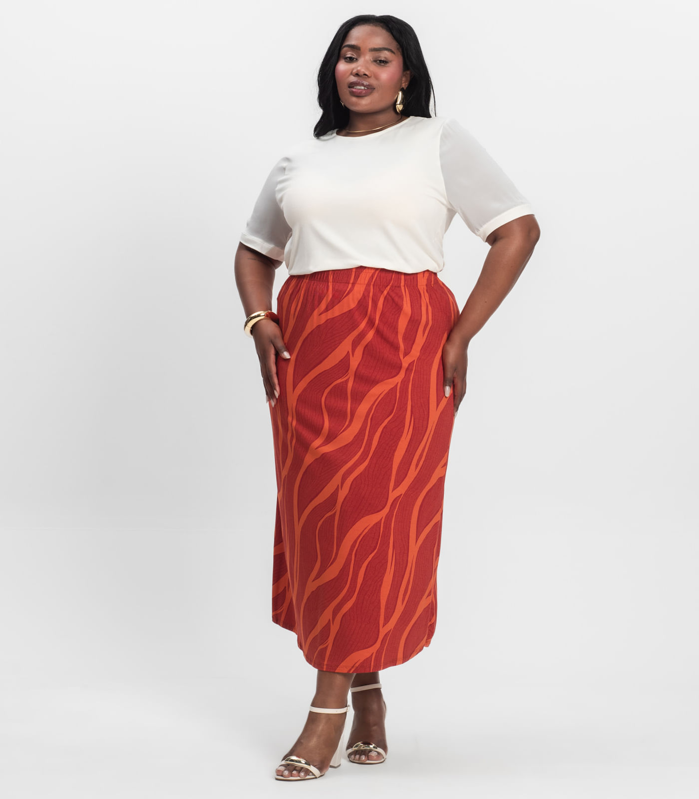 Saia Midi Plus Size Infinita Cor Laranja - Imagem 13