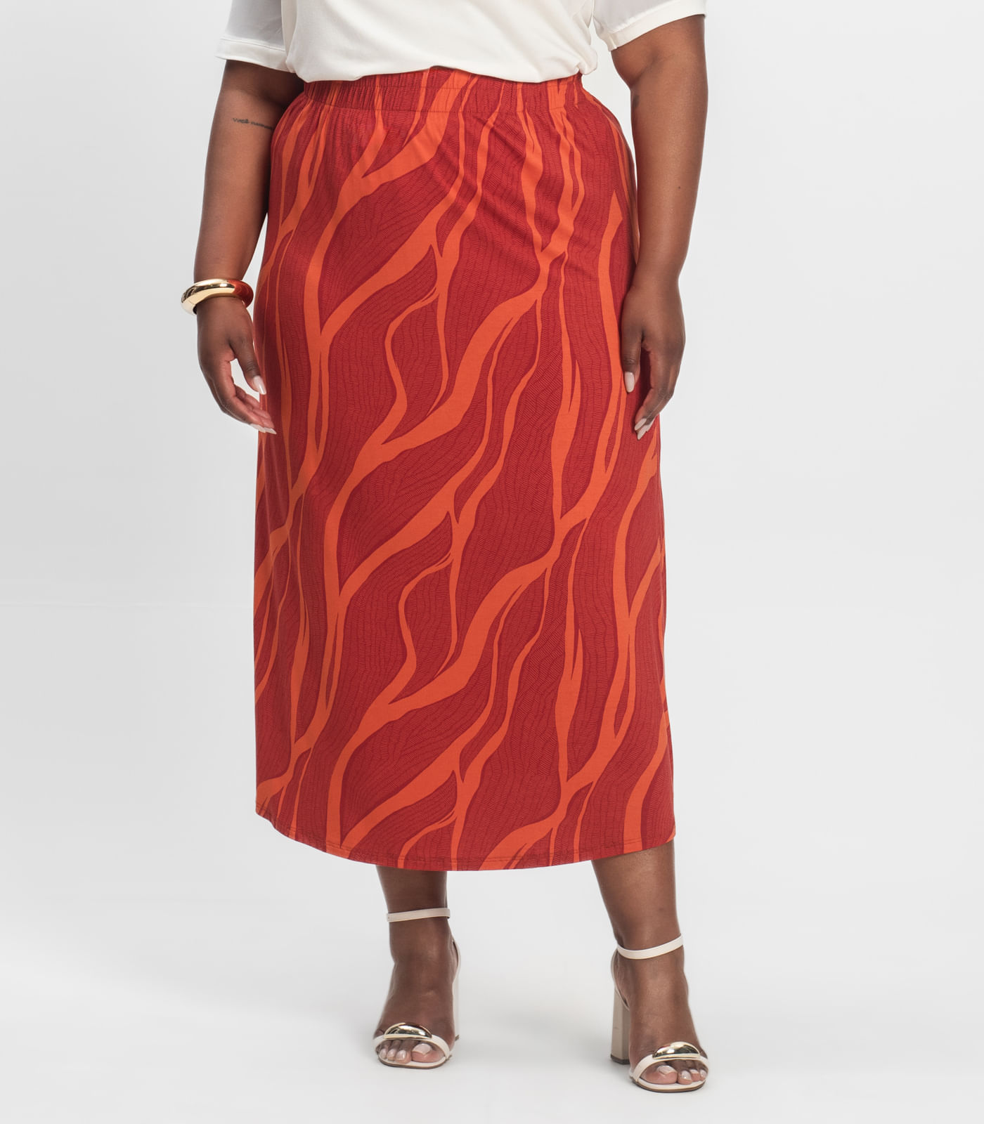 Saia Midi Plus Size Infinita Cor Laranja - Imagem 14
