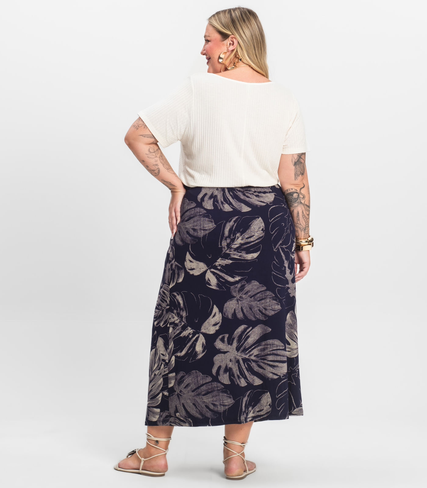 Saia Midi Plus Size Infinita Cor Azul - Imagem 7