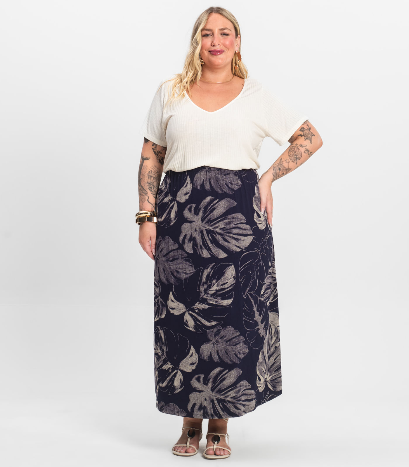 Saia Midi Plus Size Infinita Cor Azul - Imagem 8