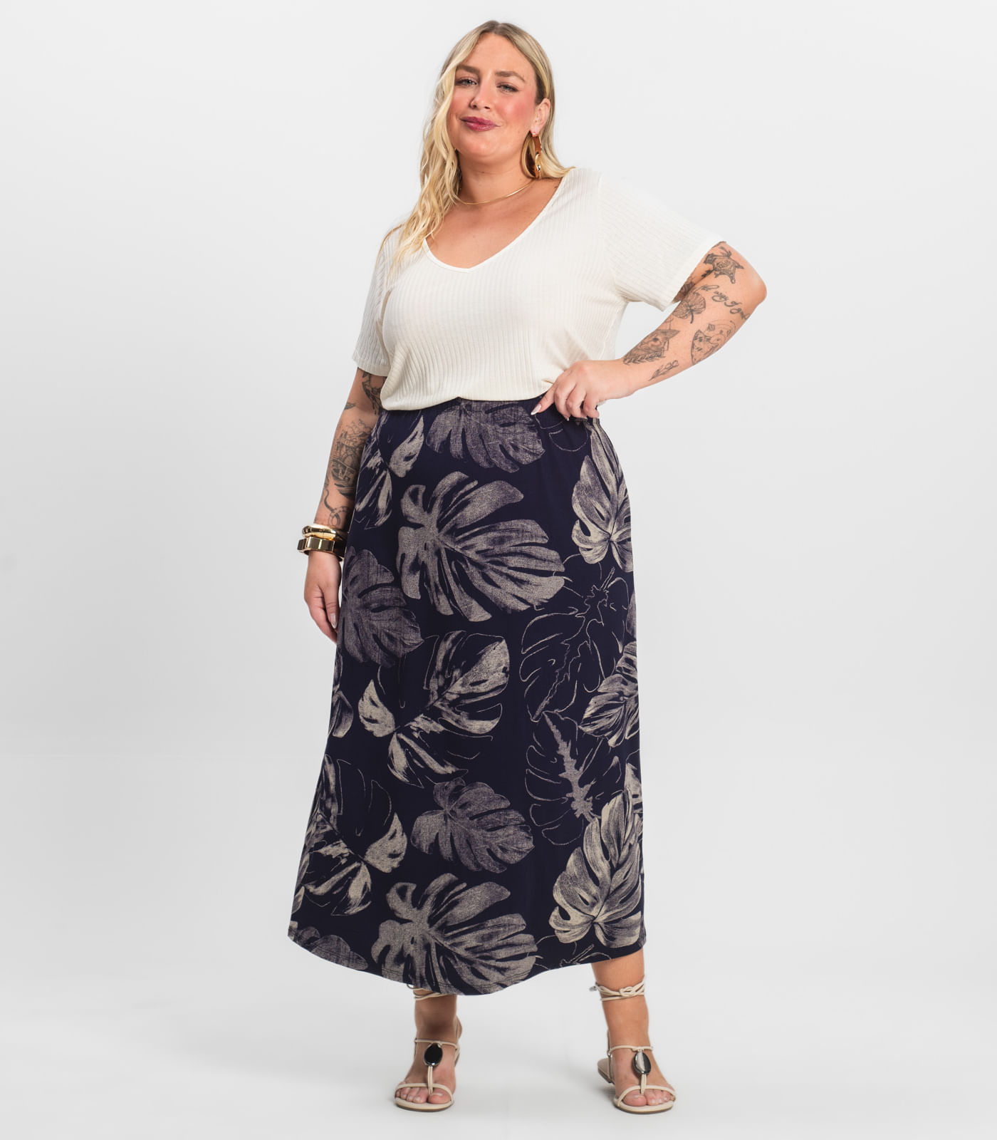 Saia Midi Plus Size Infinita Cor Azul - Imagem 9