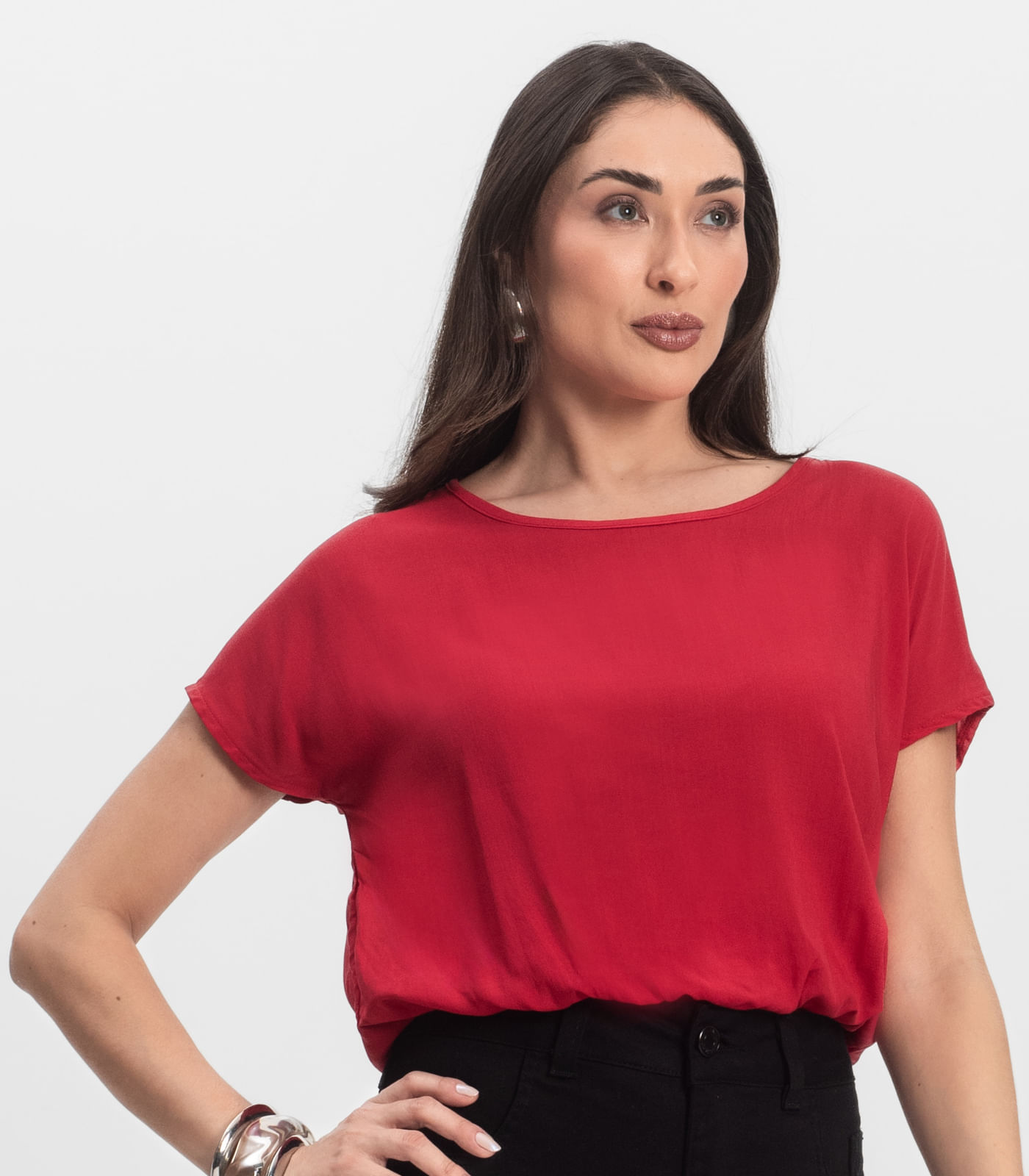 Blusa Feminina manga curta Infinita Cor Vermelho - Imagem 6