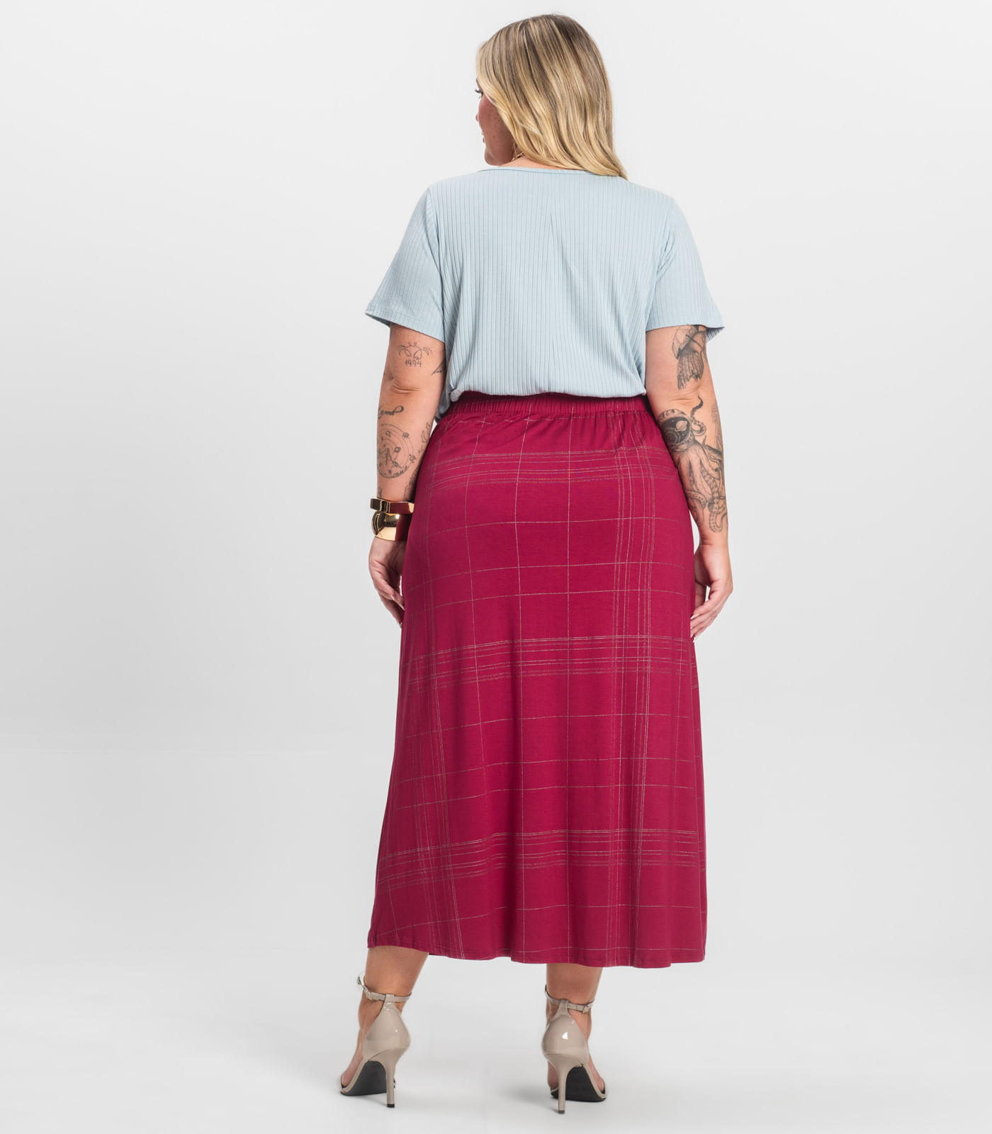 Saia Midi Plus Size Infinita Cor Vermelho - Imagem 21