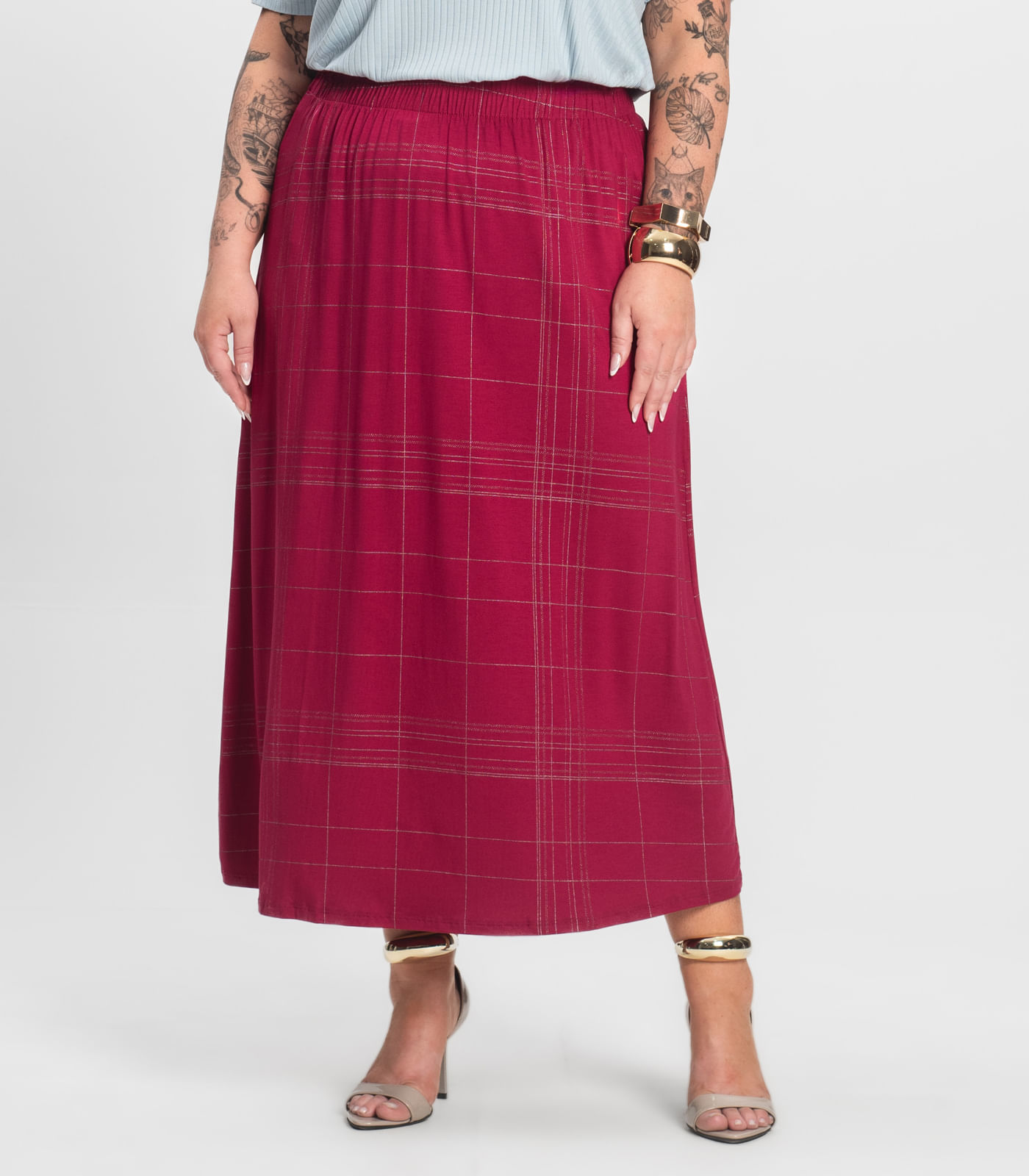 Saia Midi Plus Size Infinita Cor Vermelho - Imagem 2