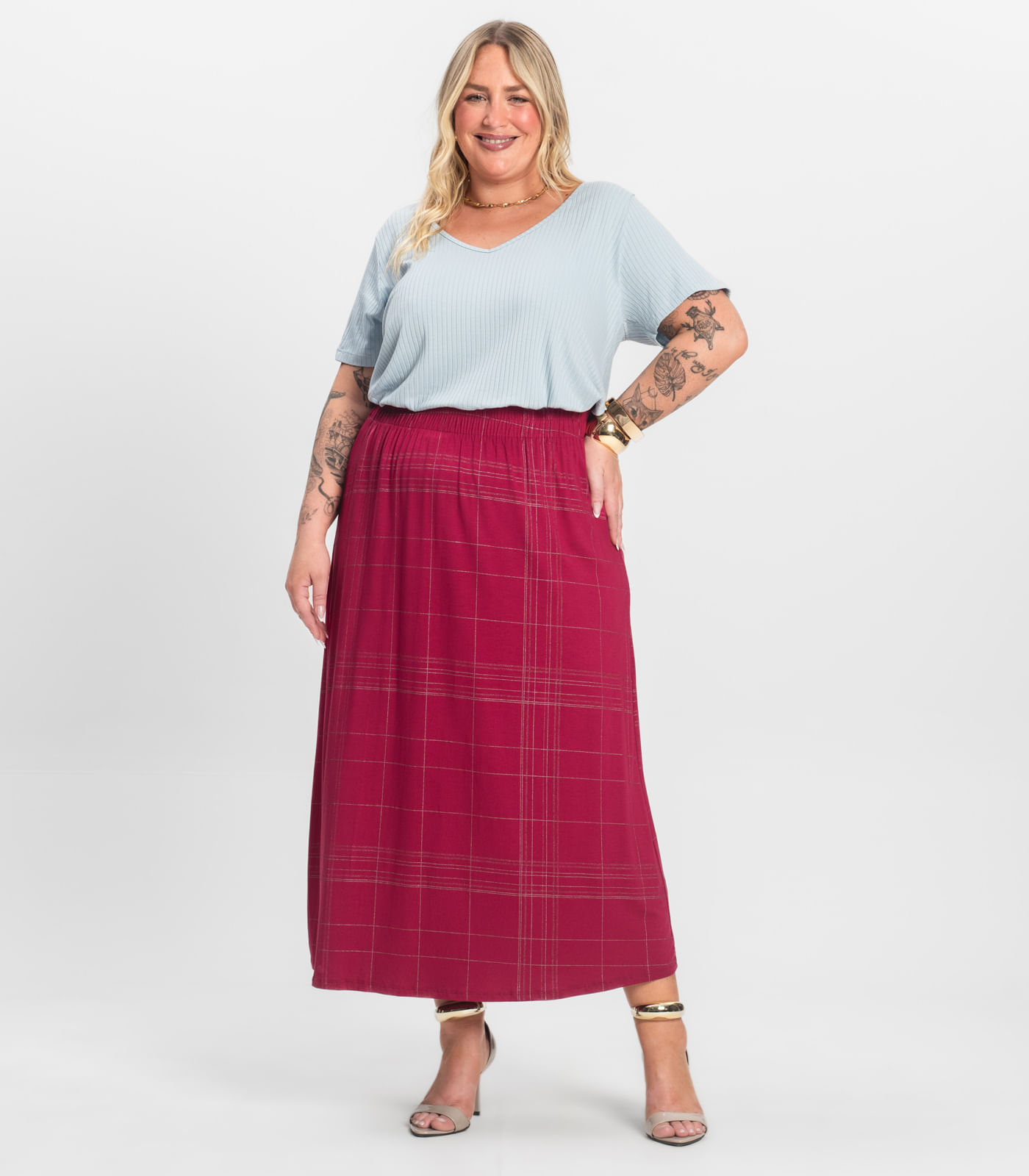 Saia Midi Plus Size Infinita Cor Vermelho - Imagem 7