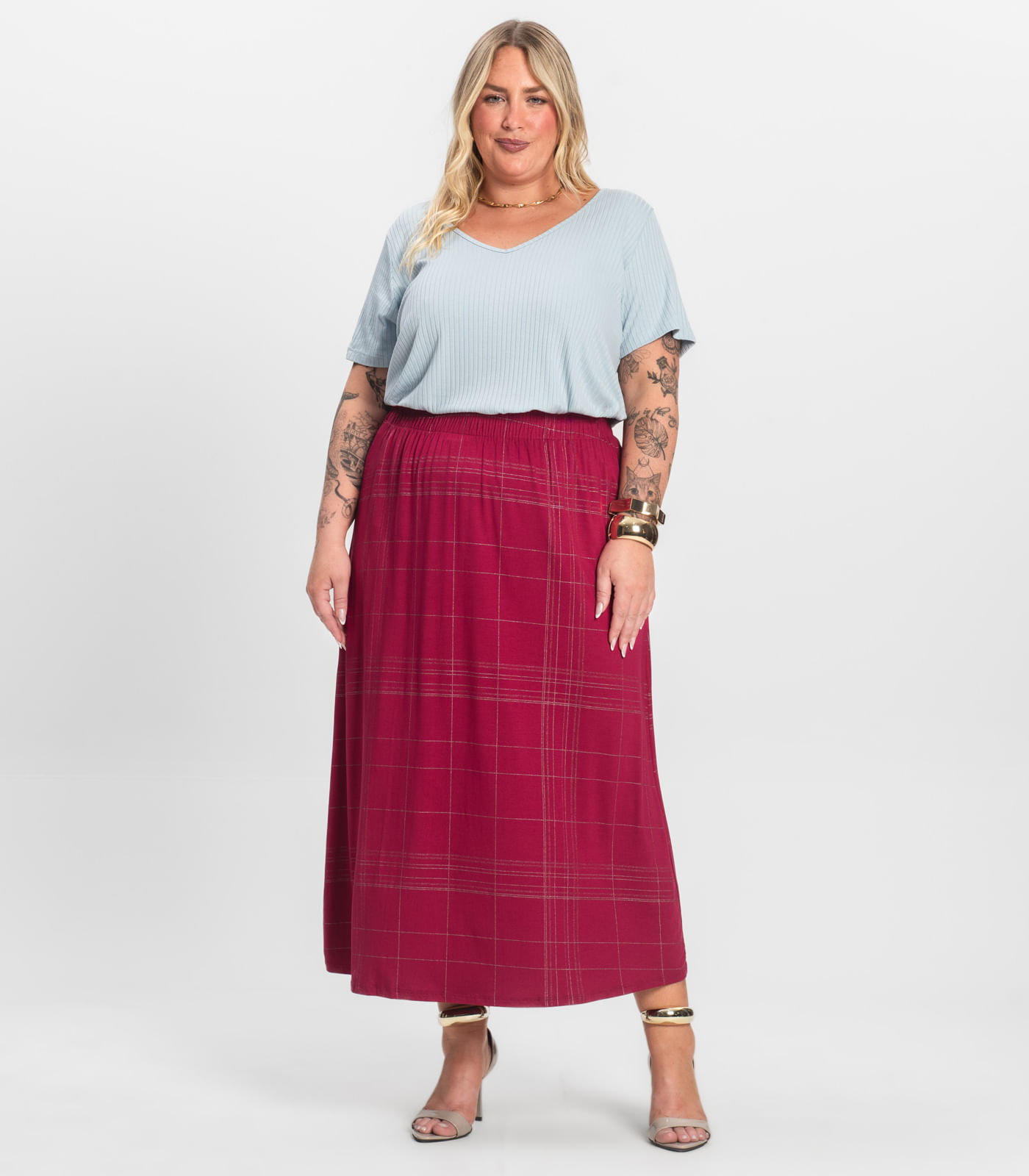 Saia Midi Plus Size Infinita Cor Vermelho - Imagem 10