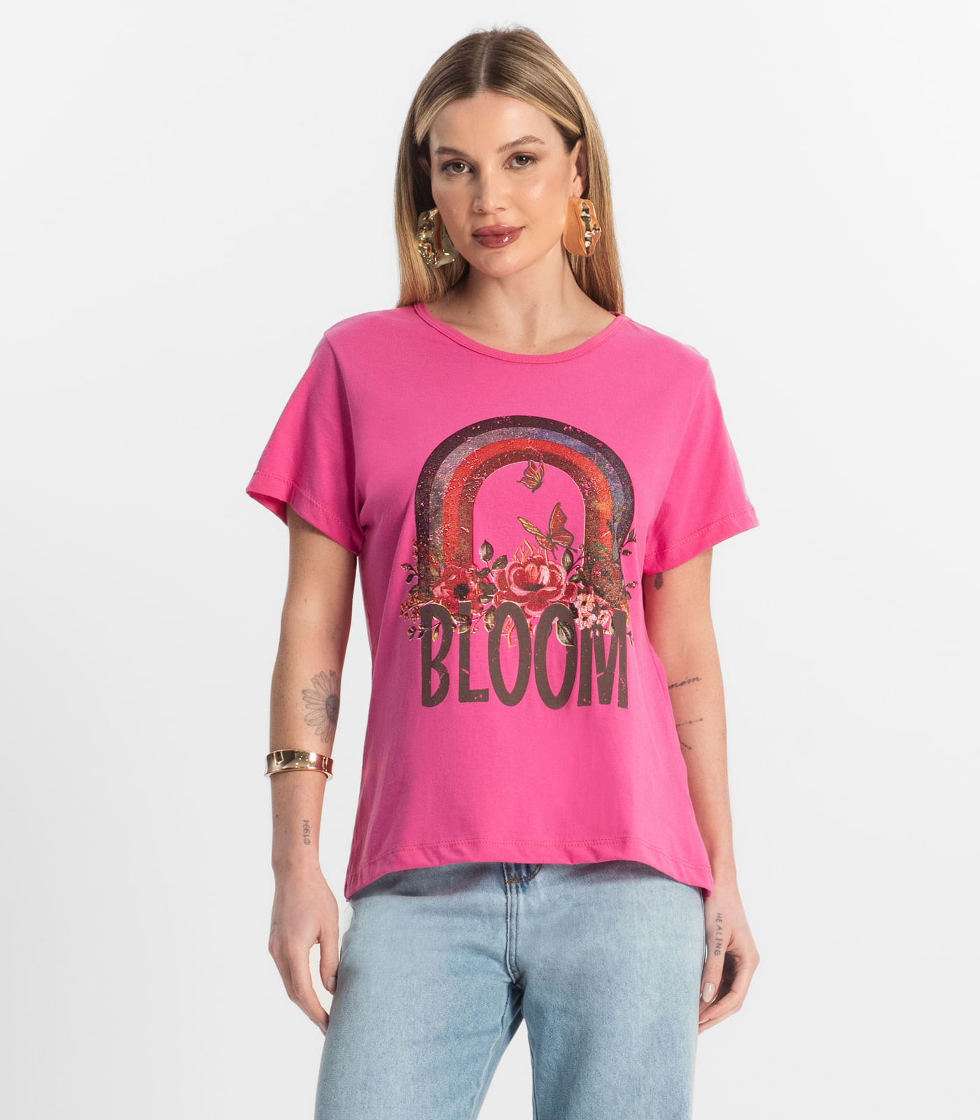 Blusa Baby Look Feminina Estampada Select Rosa