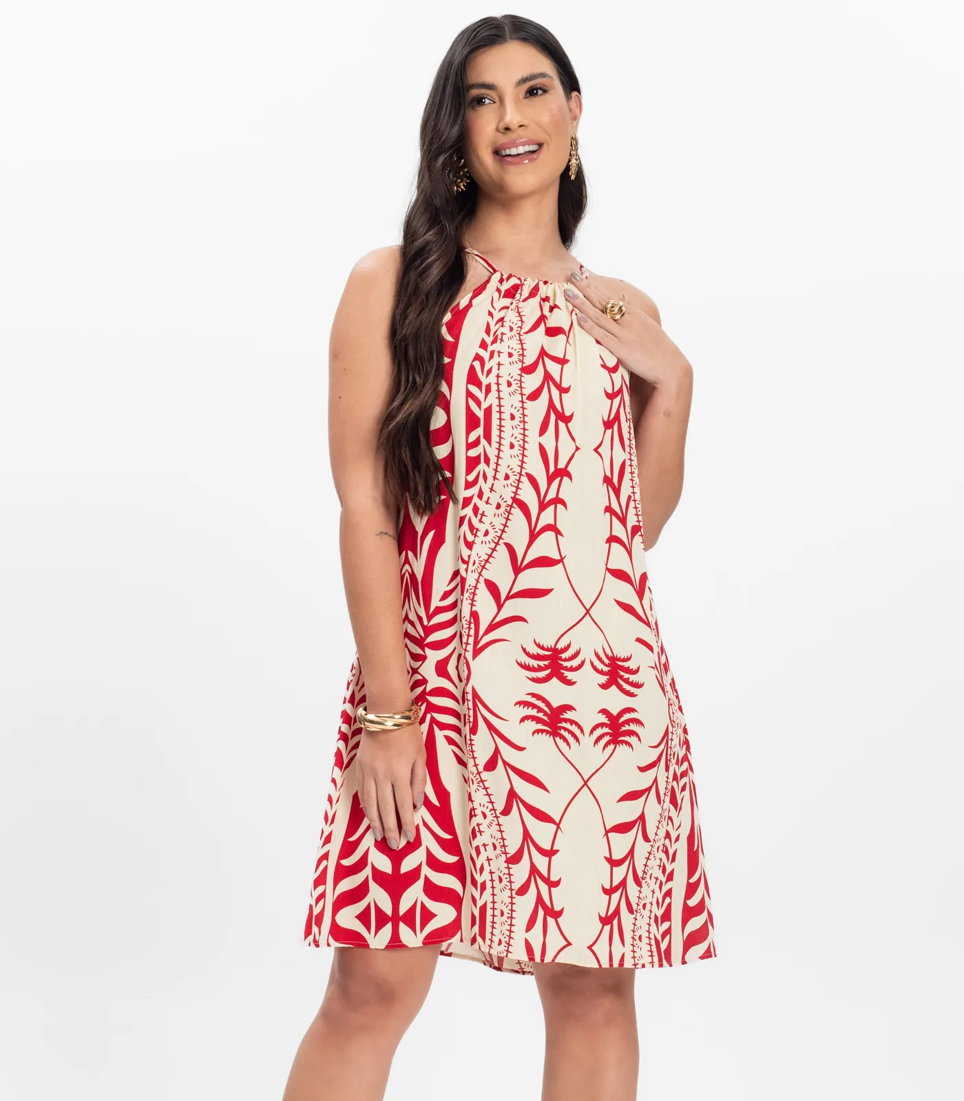 Vestido Curto Feminino Em Viscolinho Select Vermelho - Imagem 6