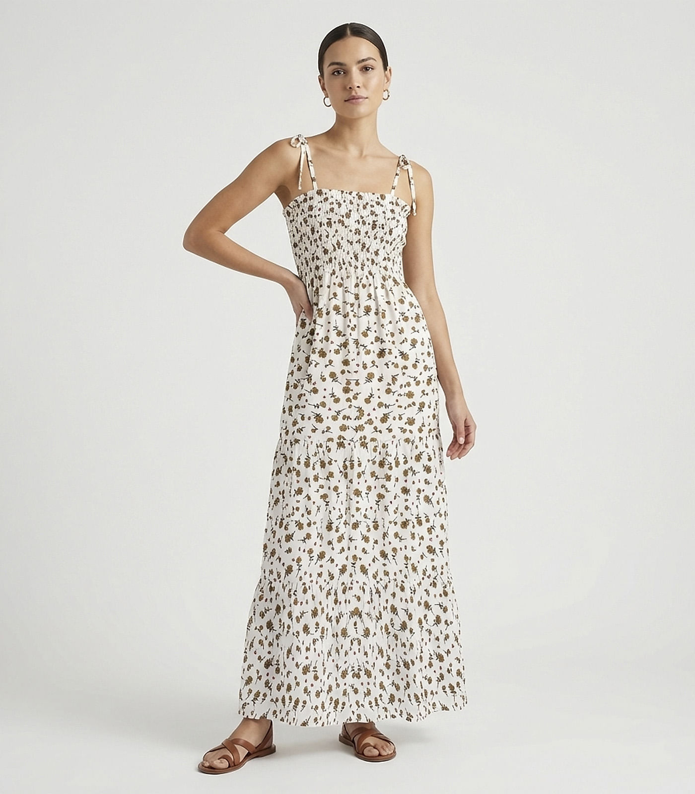 Vestido Longo Lastex Floral Em Viscolinho Select Branco - Imagem 10
