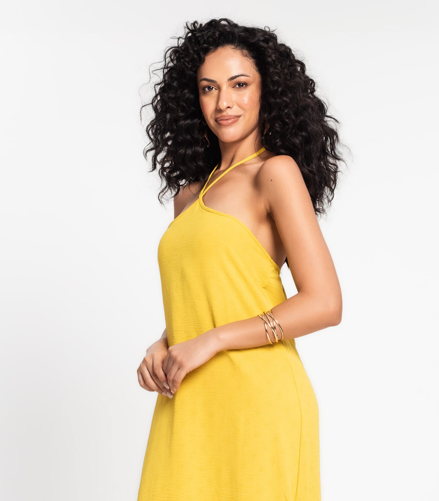 Vestido Midi de Alça e Babados em Air Flow Rovitex Amarelo - Imagem 12