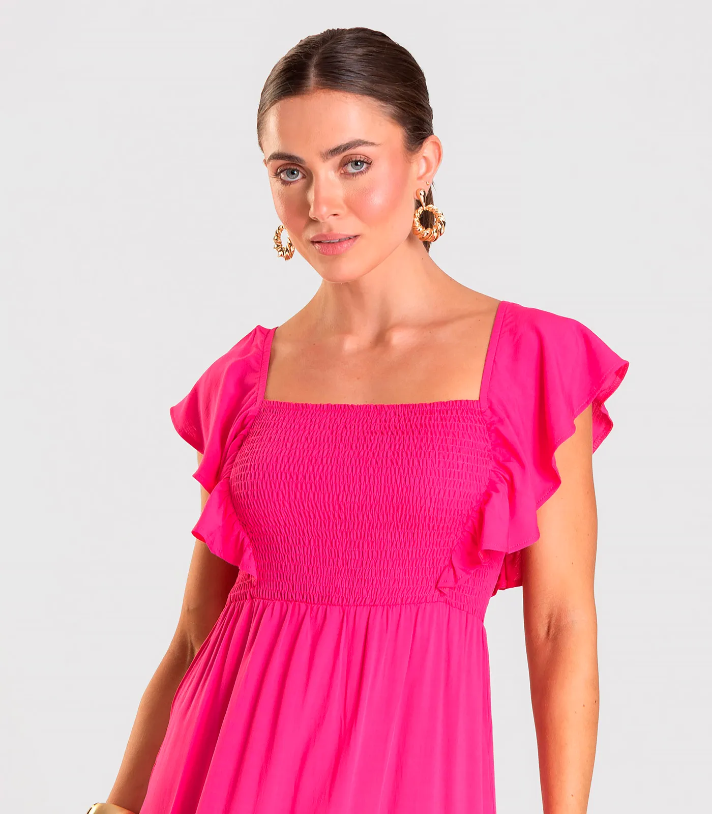Vestido Midi Feminino Em Viscose Com Lastex Aishty Rosa - Imagem 2
