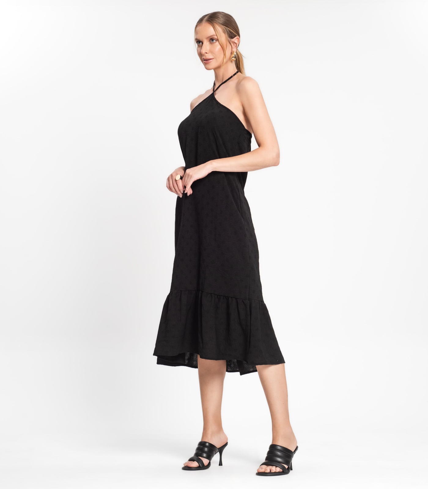 Vestido Midi de Alça e Babados em Air Flow Rovitex Preto - Imagem 14
