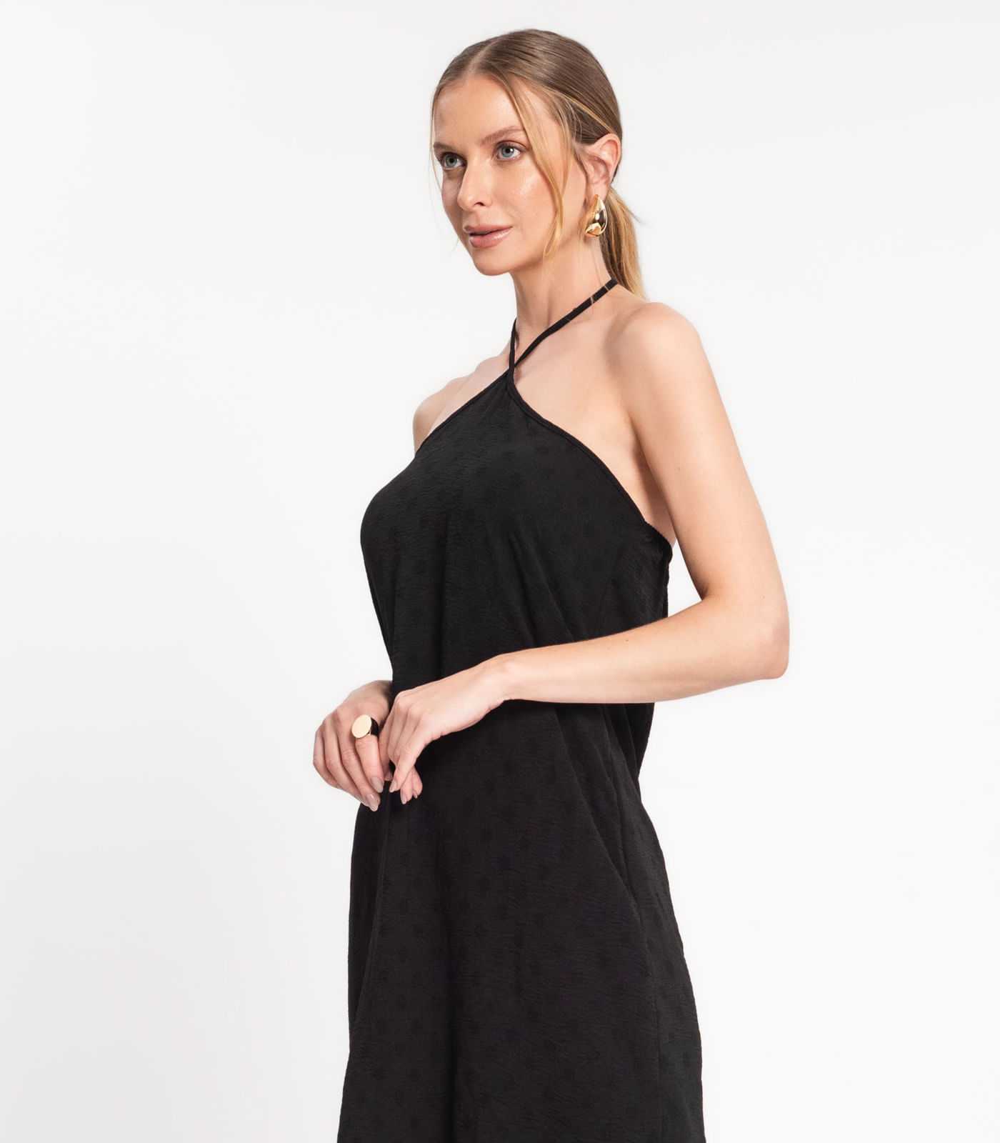 Vestido Midi de Alça e Babados em Air Flow Rovitex Preto - Imagem 2
