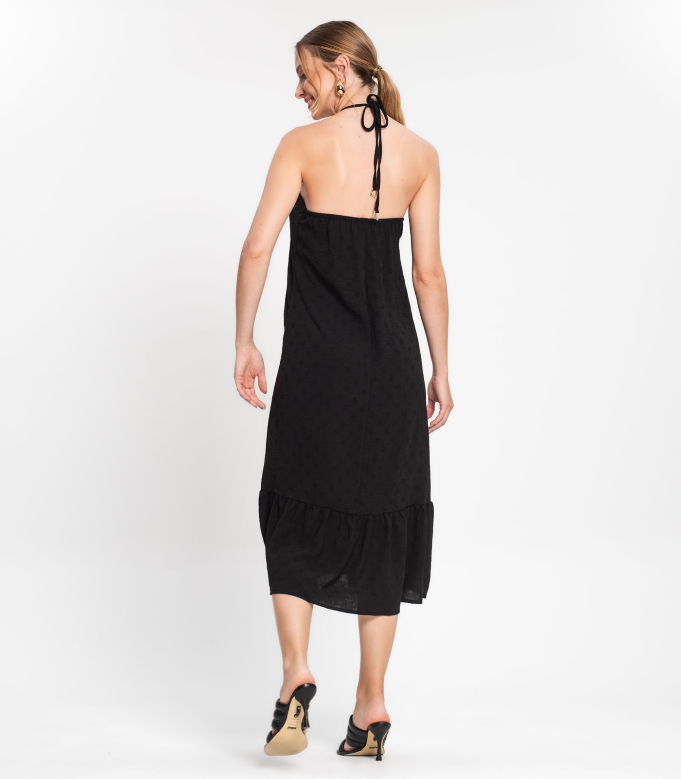 Vestido Midi de Alça e Babados em Air Flow Rovitex Preto - Imagem 8