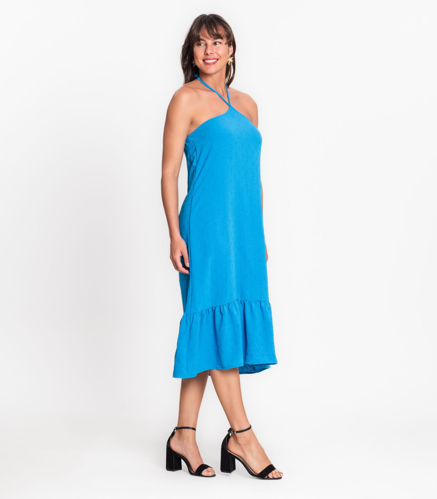 Vestido Midi de Alça e Babados em Air Flow Rovitex Azul - Imagem 16