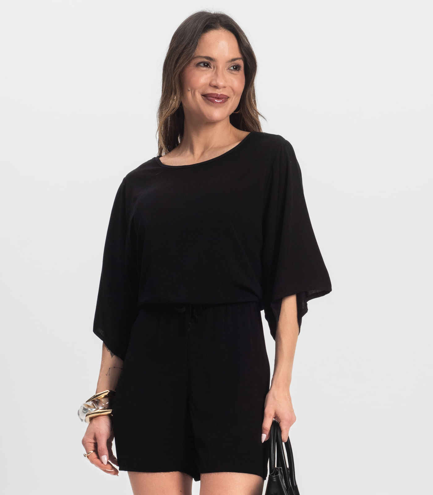 Macaquinho Feminino Viscose Infinita Cor Preto - Imagem 12