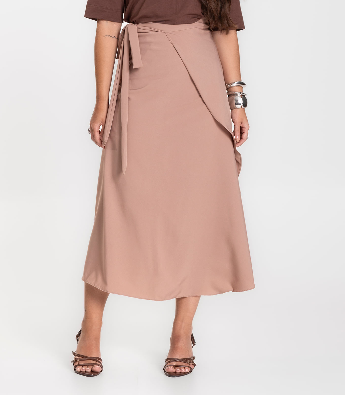 Saia Midi Amarração Envelope Select Bege - Imagem 2