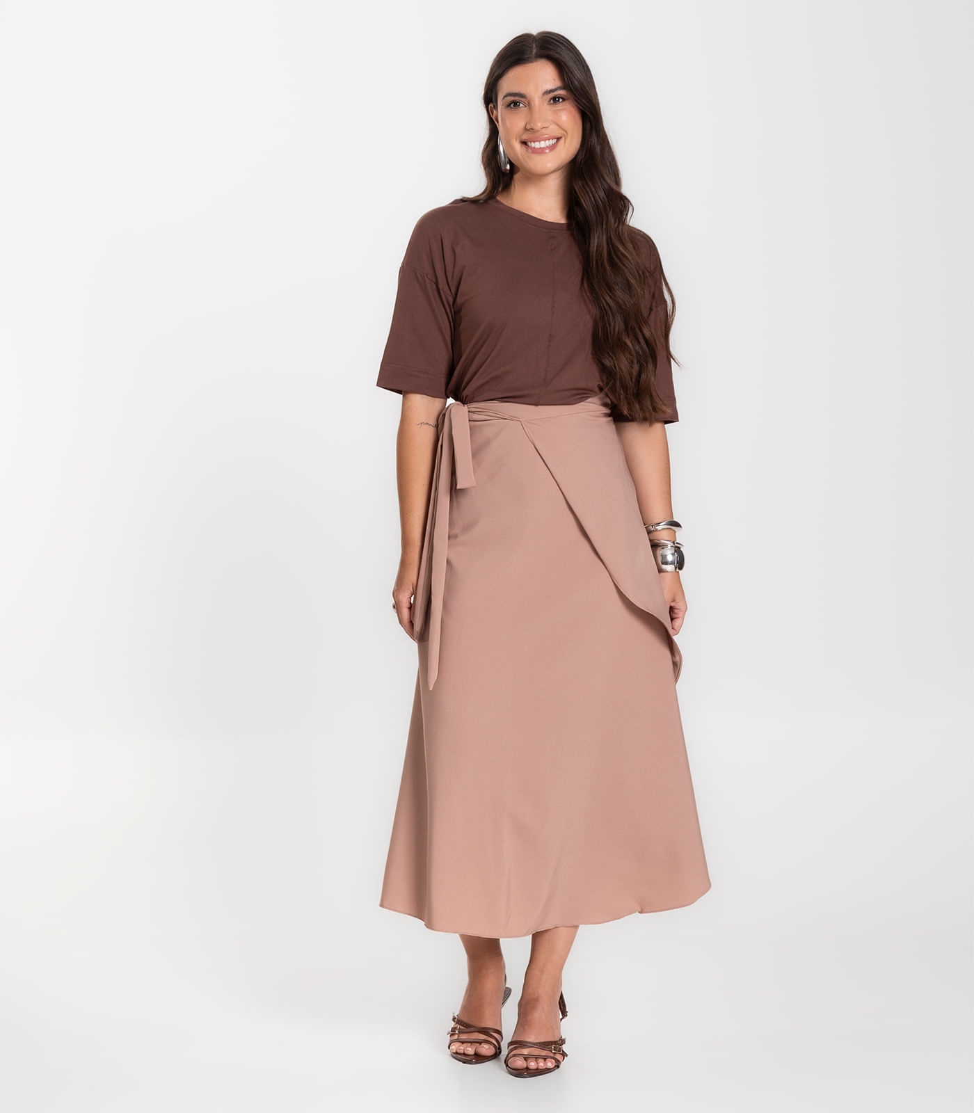 Saia Midi Amarração Envelope Select Bege - Imagem 4