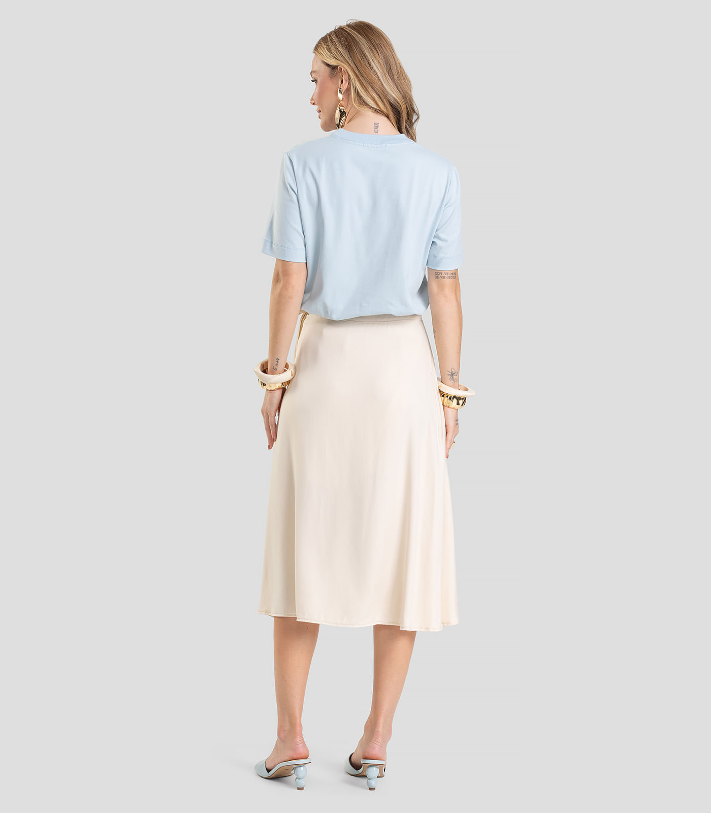 Saia Feminina Midi Envelope Dianna Bege - Imagem 3