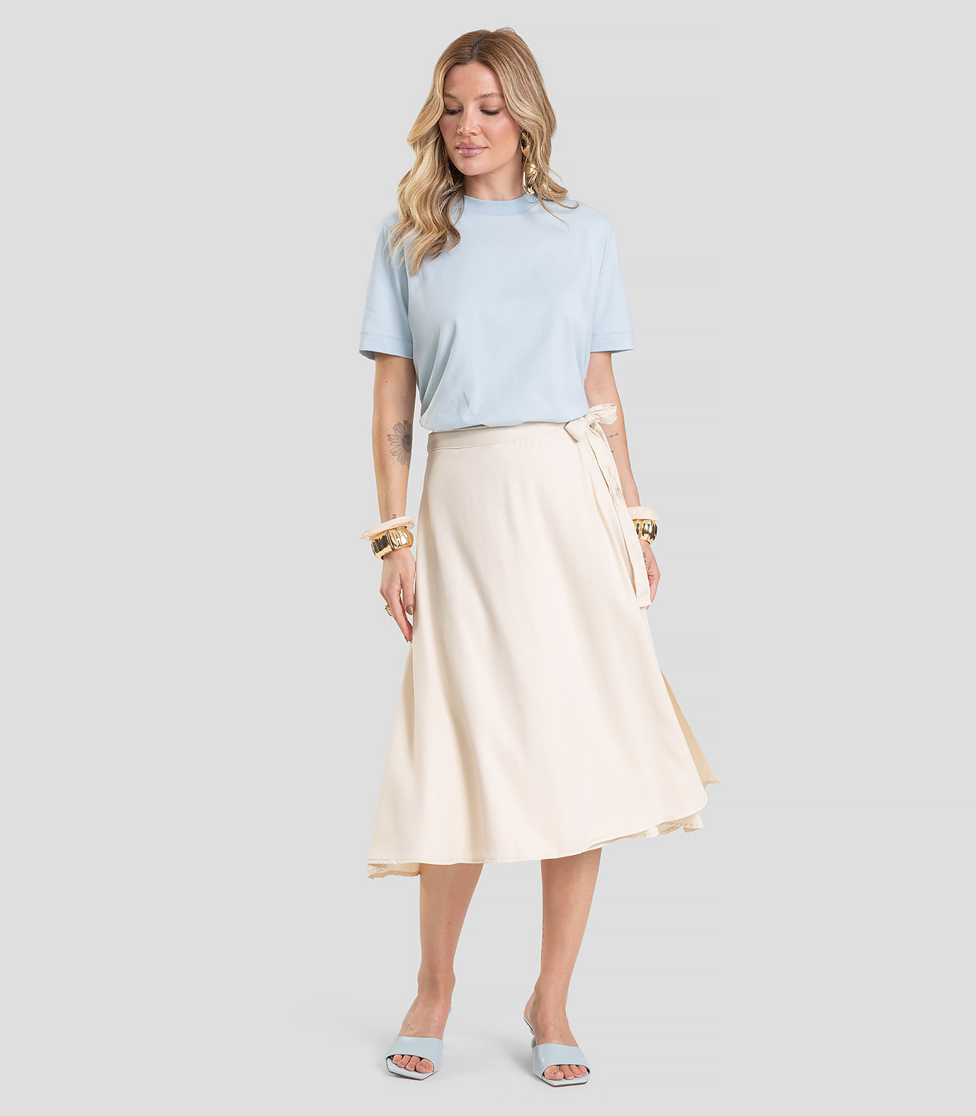 Saia Feminina Midi Envelope Dianna Bege - Imagem 4