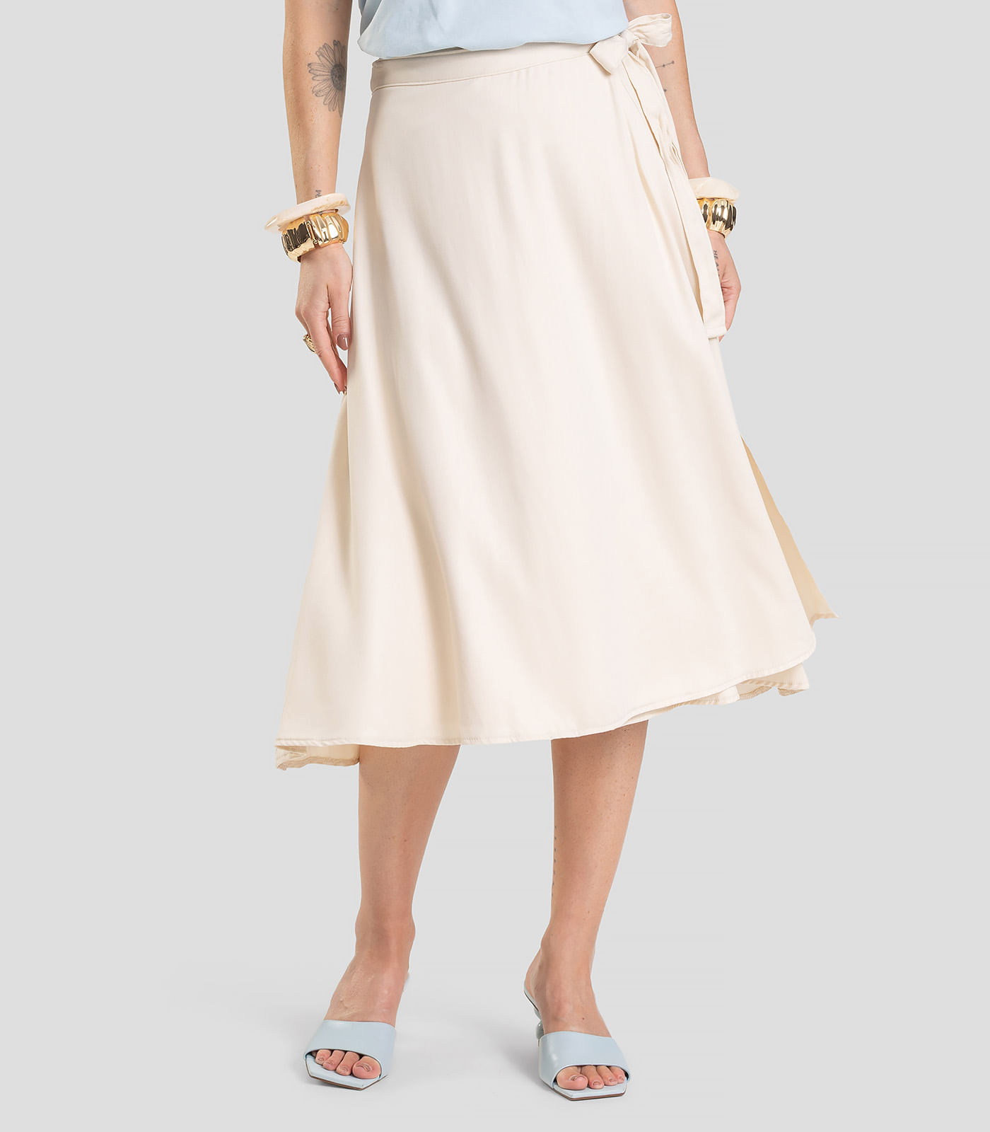 Saia Feminina Midi Envelope Dianna Bege - Imagem 5