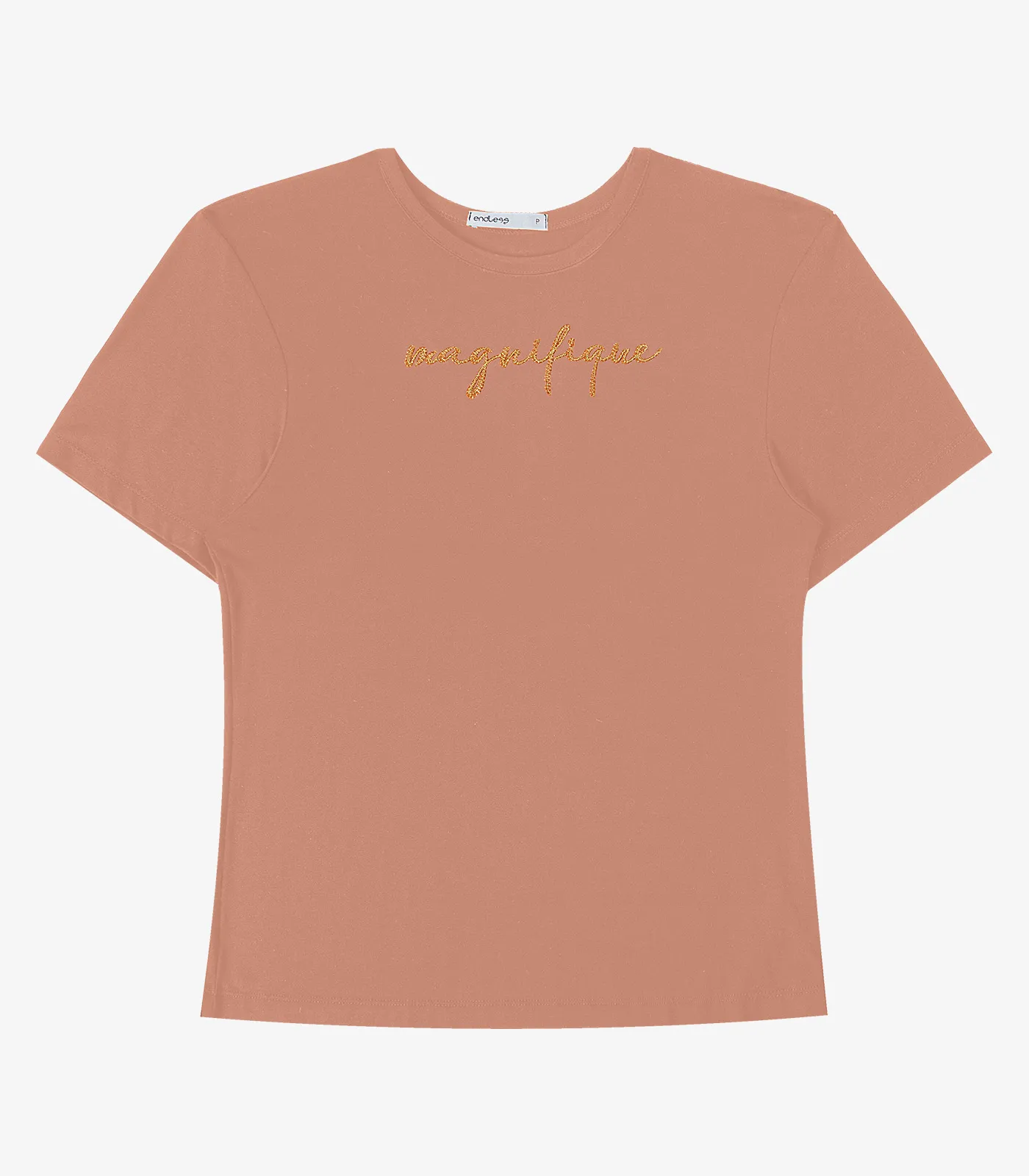 T- shirt em Viscotorcion Feminina Endless Marrom