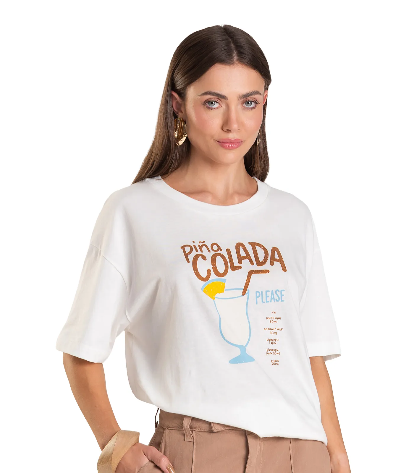 T- Shirt Feminina Oversized Dianna Bege - Imagem 2