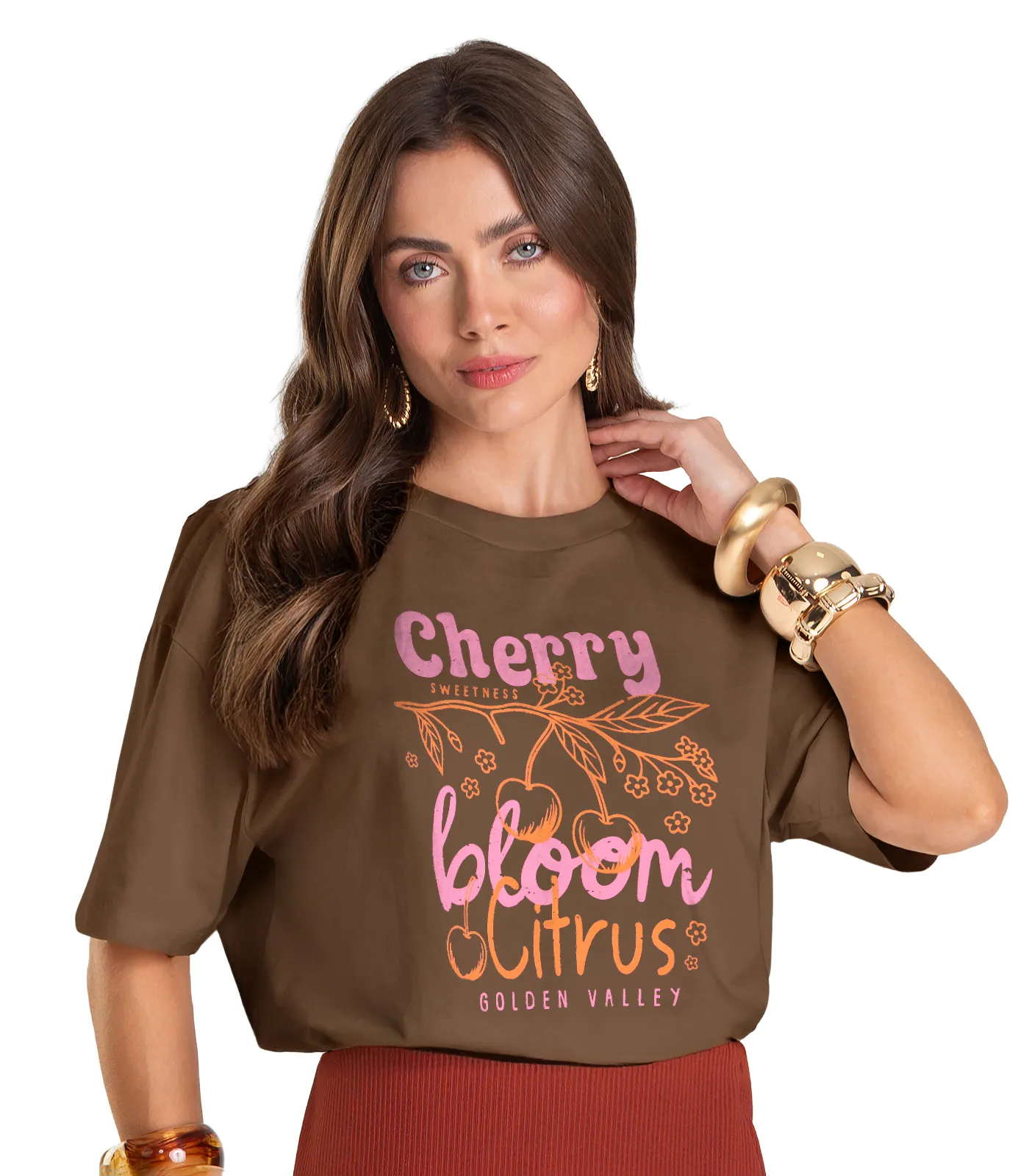 T- Shirt Feminina Oversized Dianna Marrom - Imagem 2