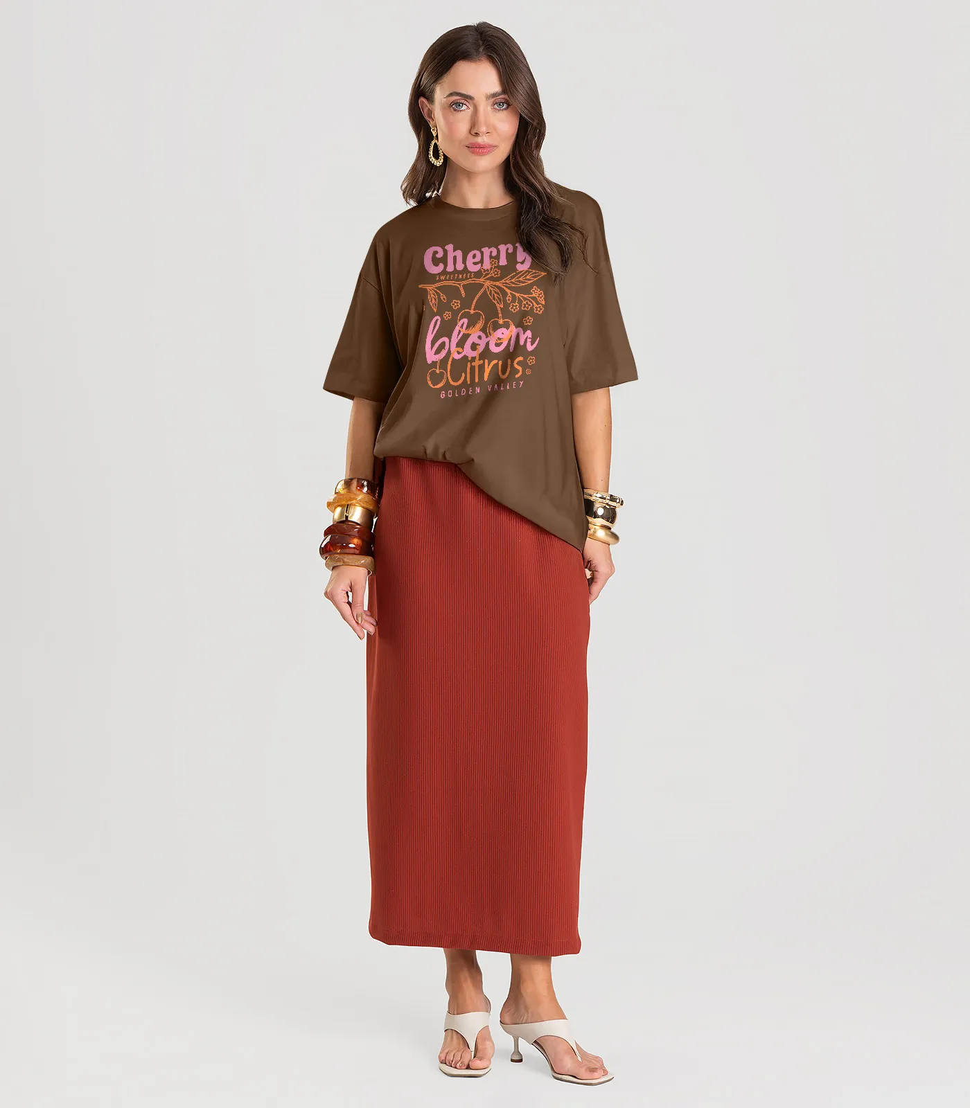 T- Shirt Feminina Oversized Dianna Marrom - Imagem 7